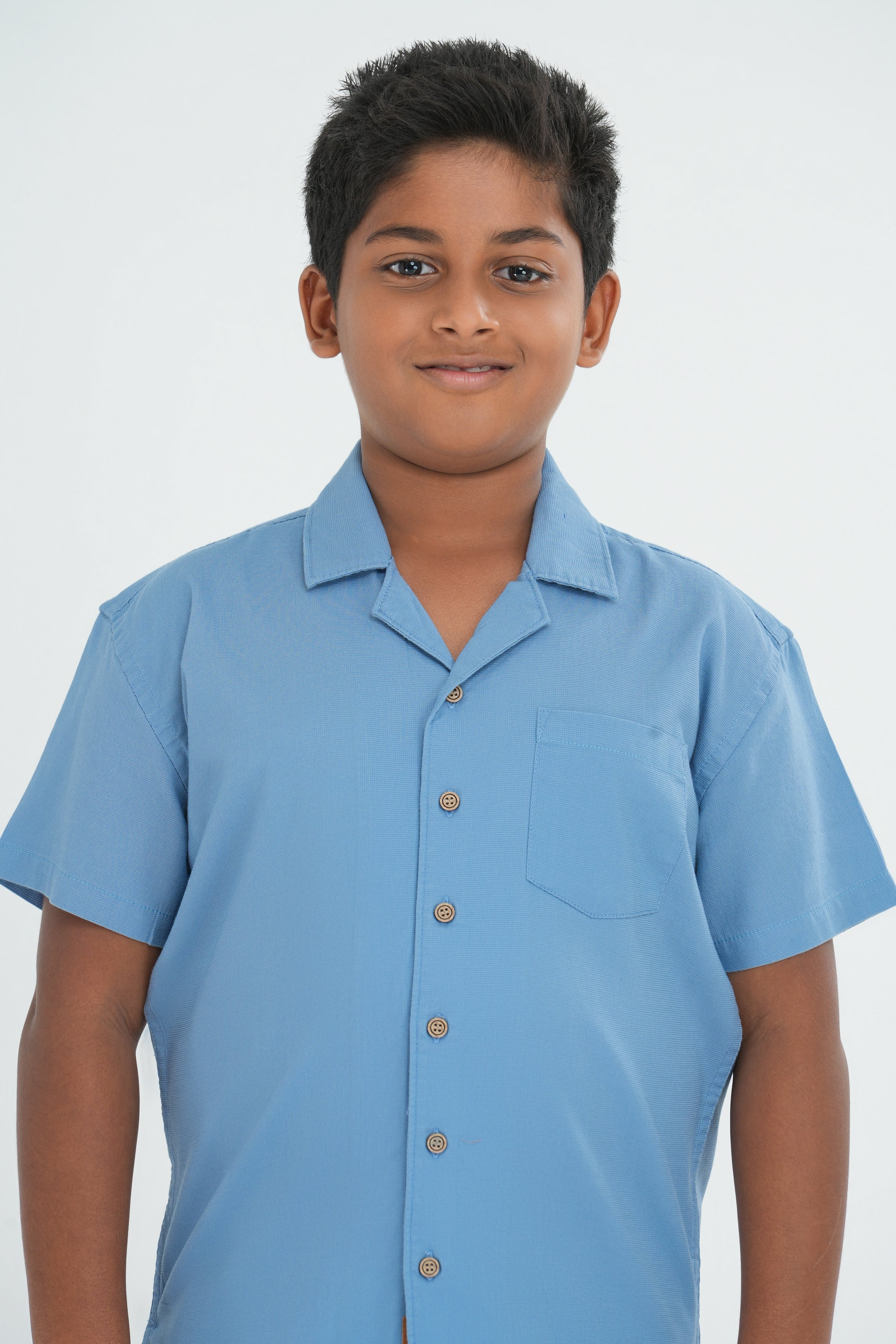 Kids' Cuban Collar Cotton Shirt – Light Blue | AnationZ Junior