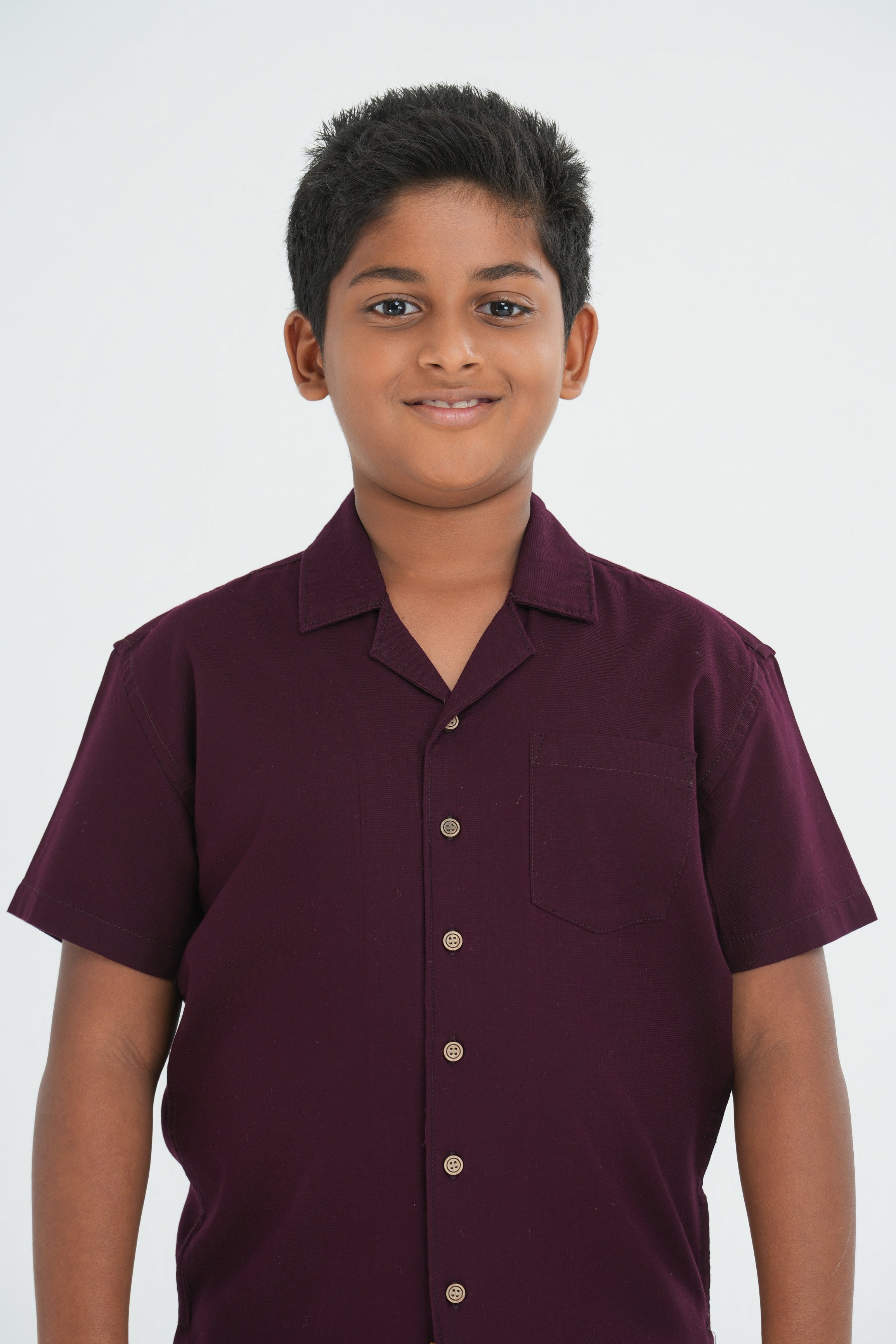 Kids' Cuban Collar Cotton Shirt – Maroon | AnationZ Junior