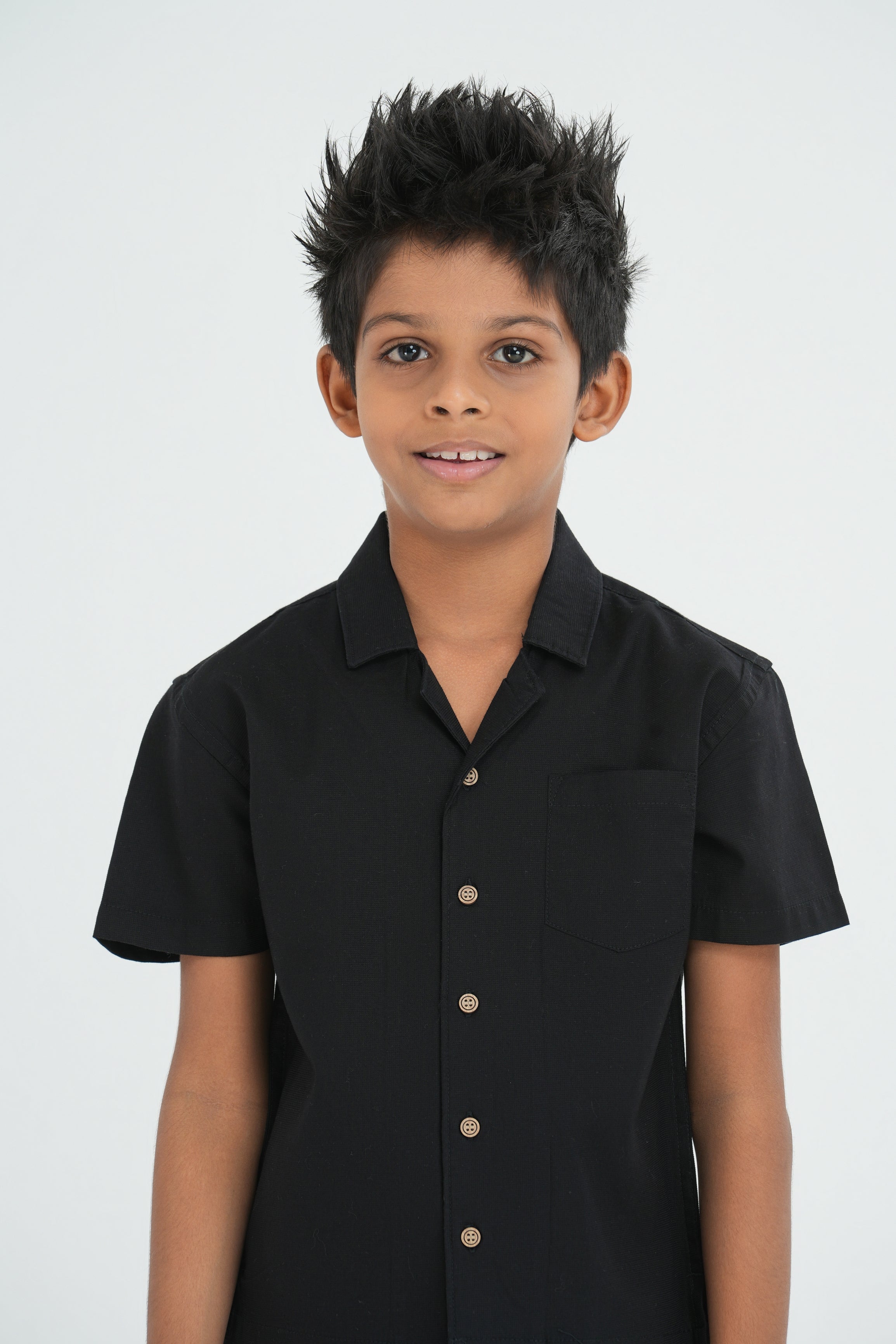 Kids' Cuban Collar Cotton Shirt – Black | AnationZ Junior