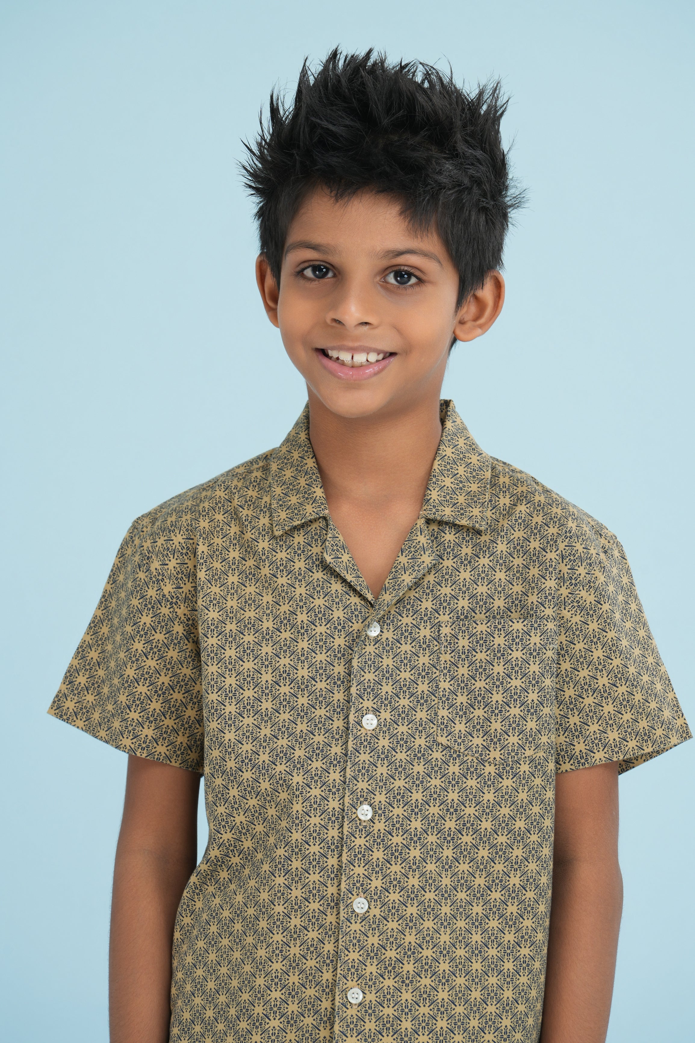 Kids’ Printed Shirt – Green Diamond Pattern | AnationZ Junior