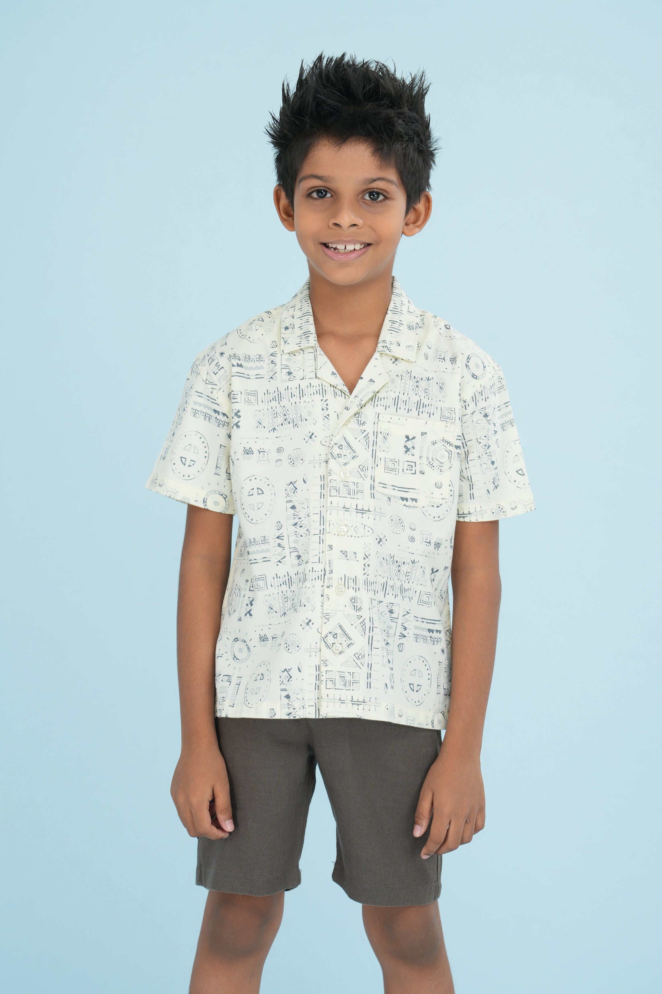 Kids’ Printed Shirt – Cream Aztec | AnationZ Junior