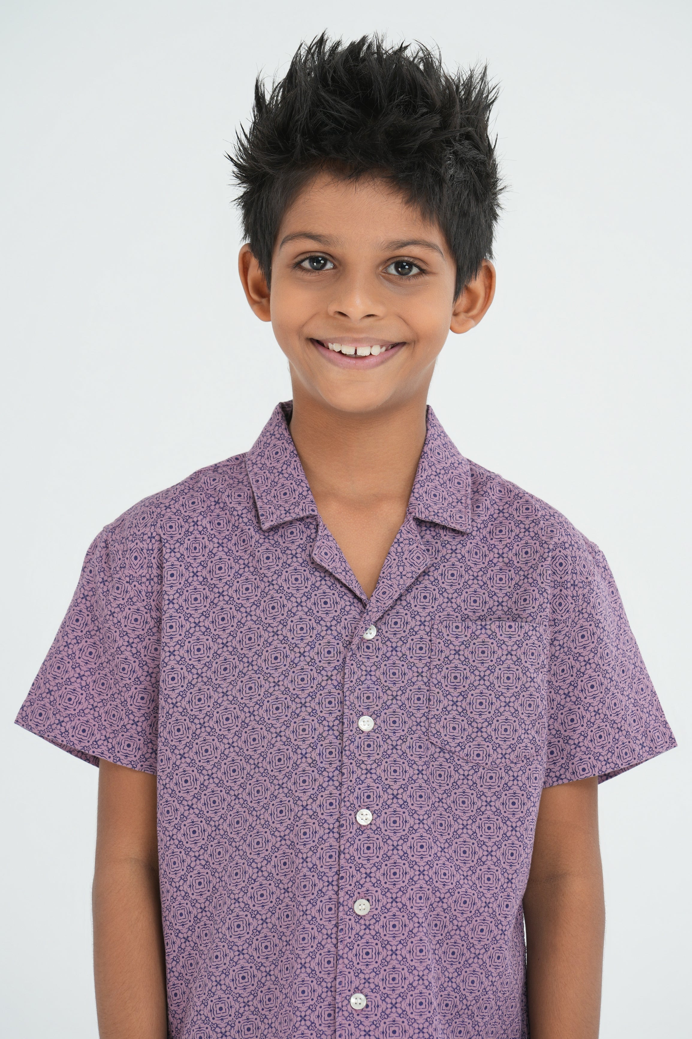 Kids’ Printed Shirt – Maroon Floral Grid | AnationZ Junior