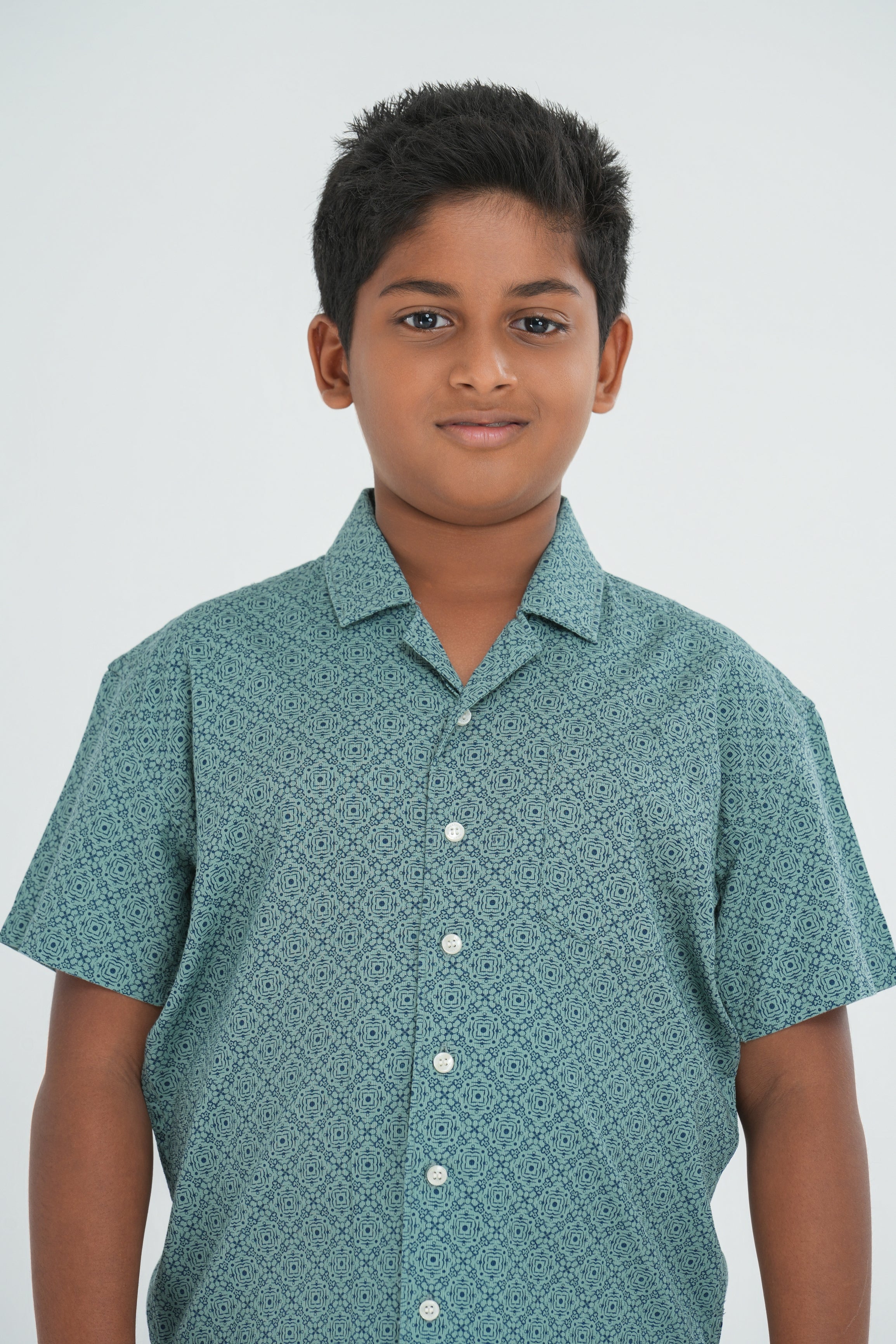 Kids’ Printed Shirt – Olive Floral Grid | AnationZ Junior
