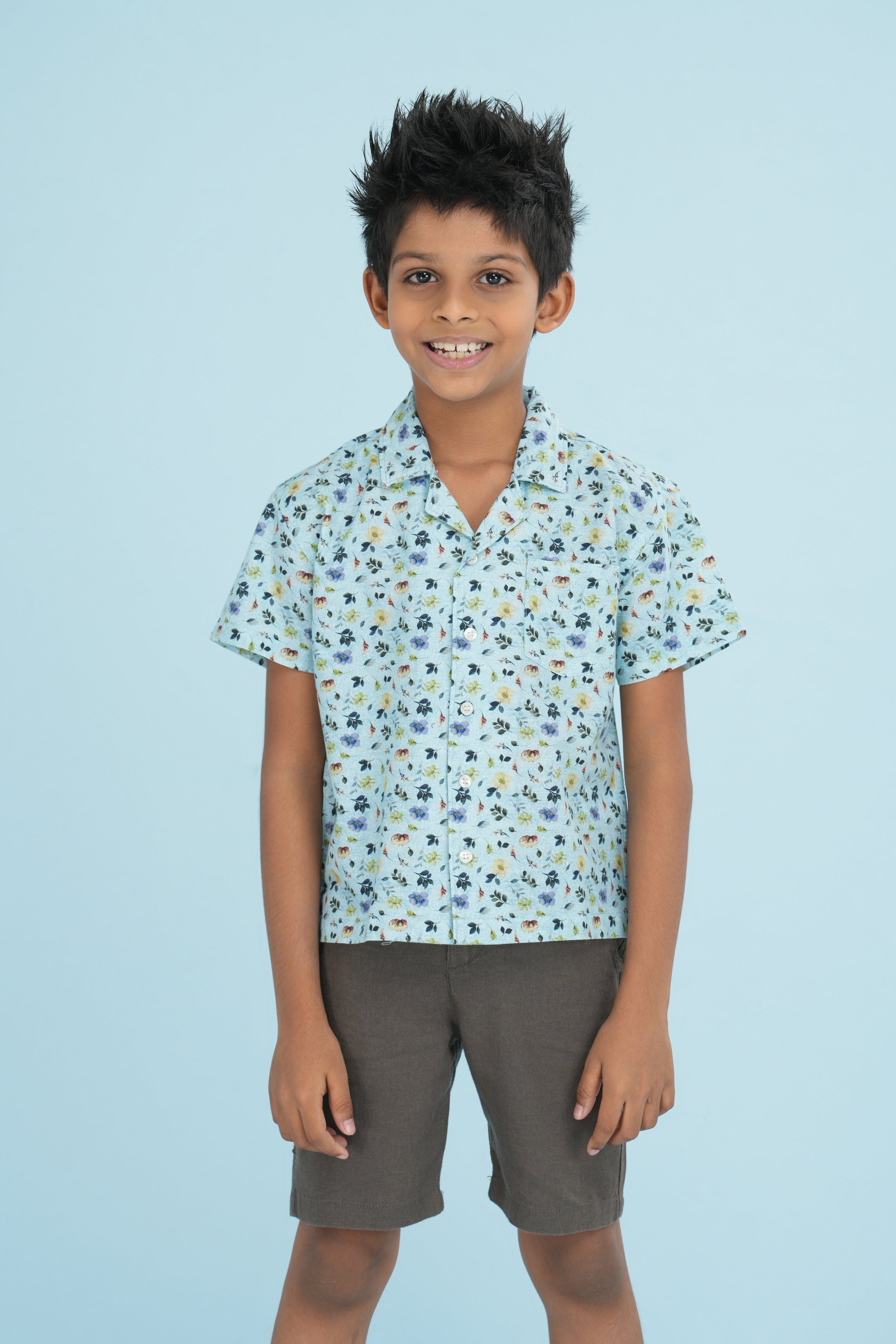 Kids’ Printed Shirt – Blue-Green Garden | AnationZ Junior