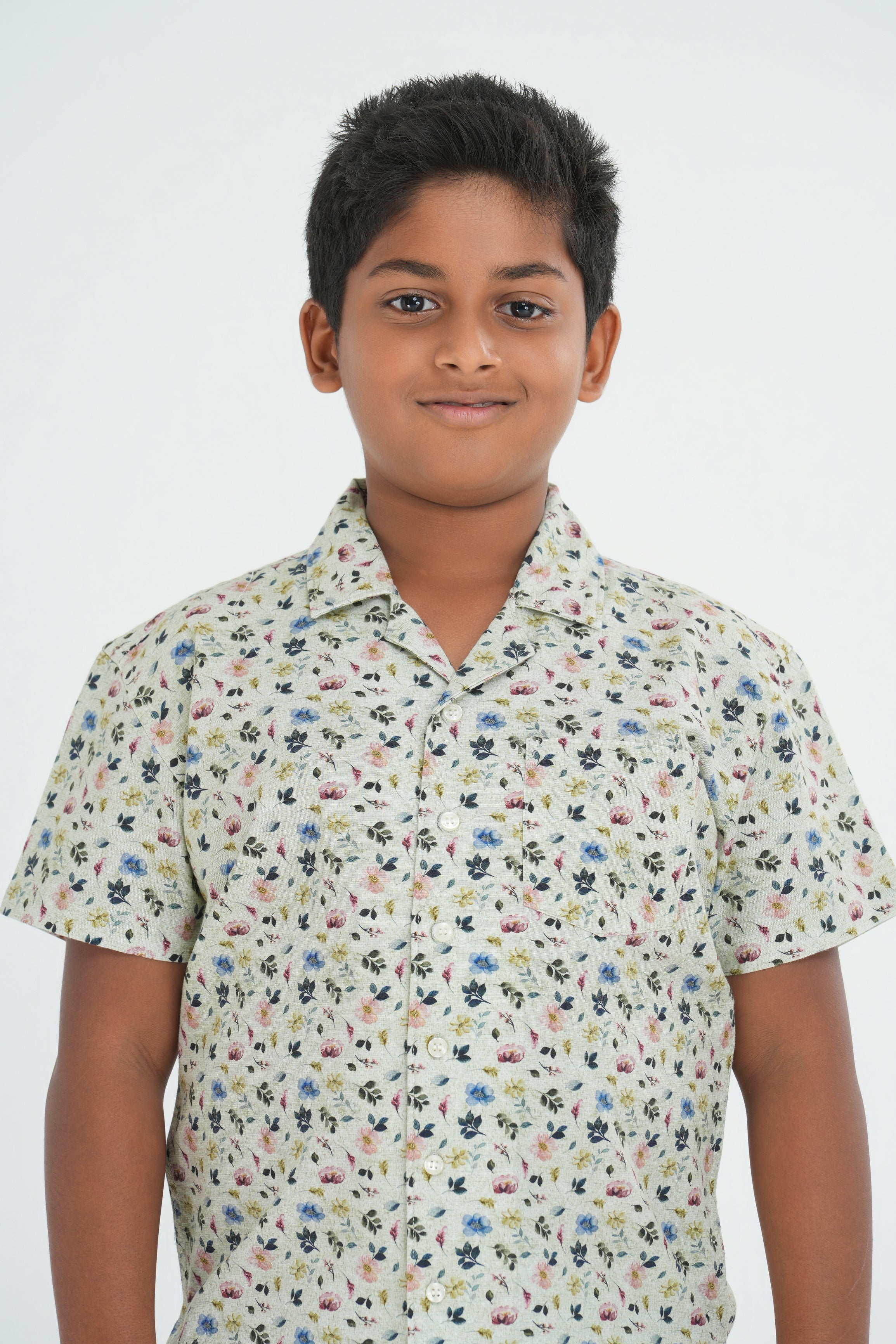Kids’ Printed Shirt – Khaki Floral Fade | AnationZ Junior