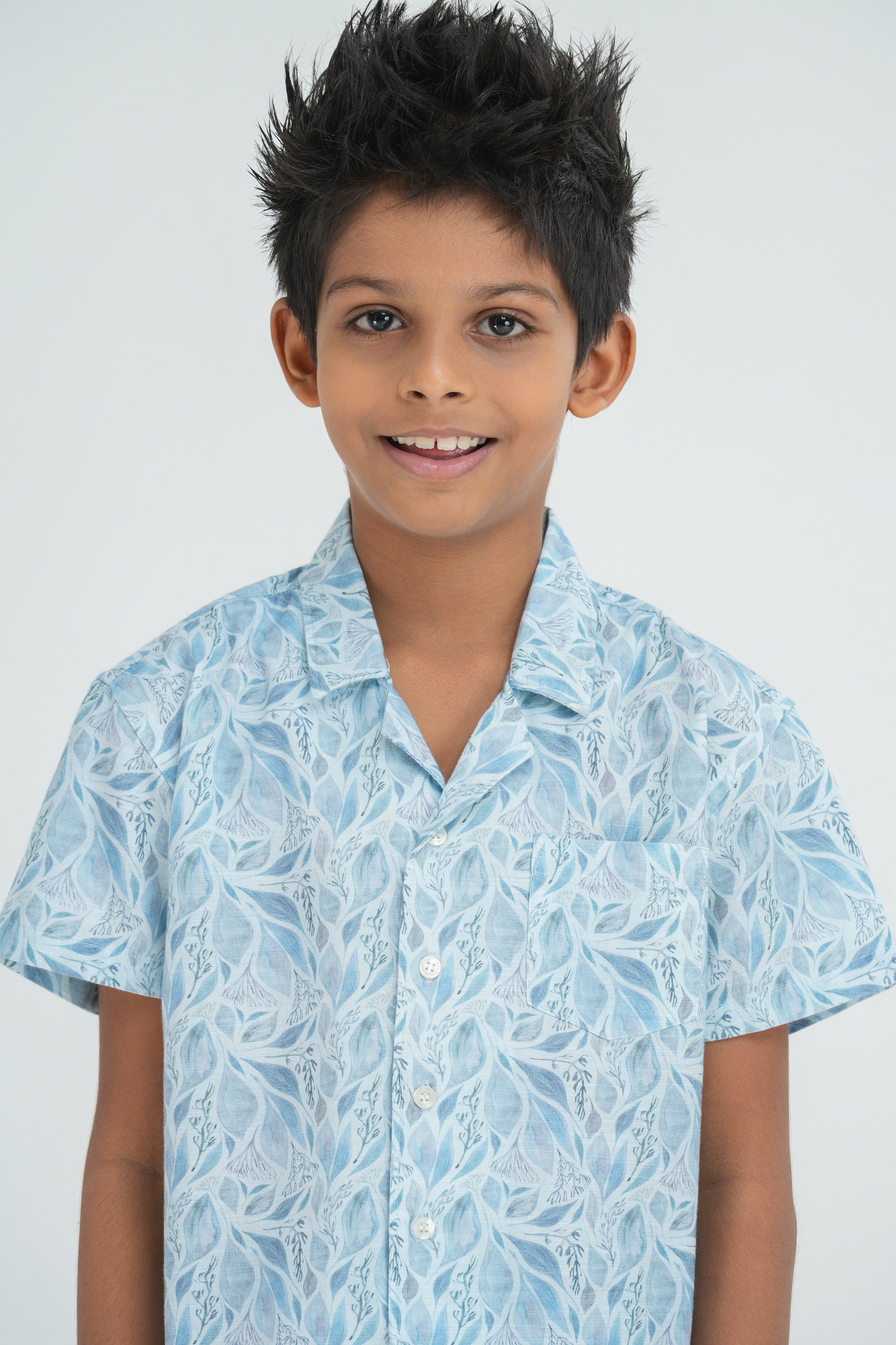 Kids’ Printed Shirt – Grey-Blue Botanical | AnationZ Junior