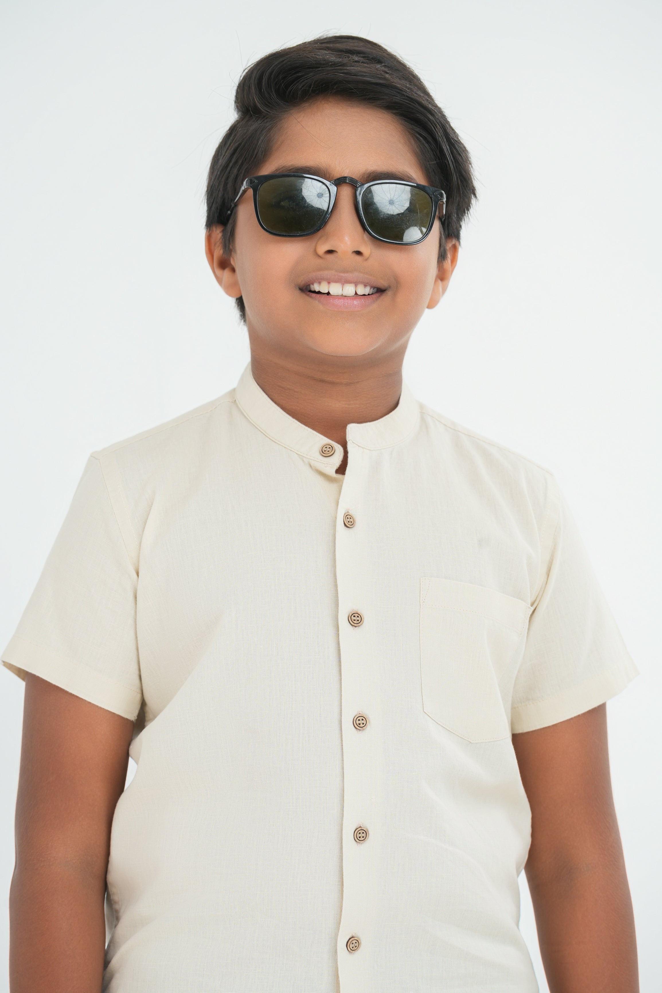 Kids' Linen Cuban Collar Shirt – Natural Sand | AnationZ Junior