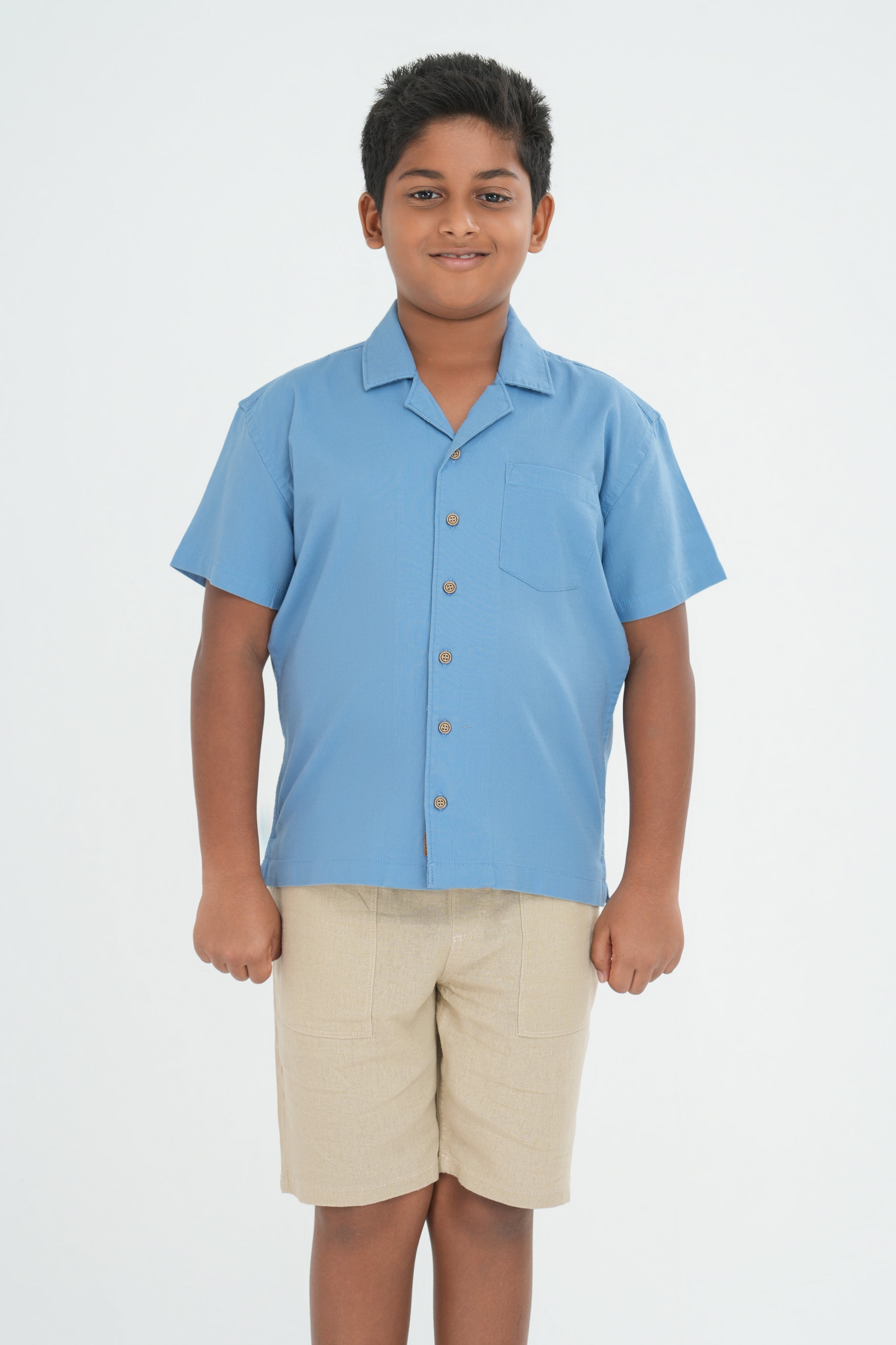 Kids' Cuban Collar Cotton Shirt – Light Blue | AnationZ Junior