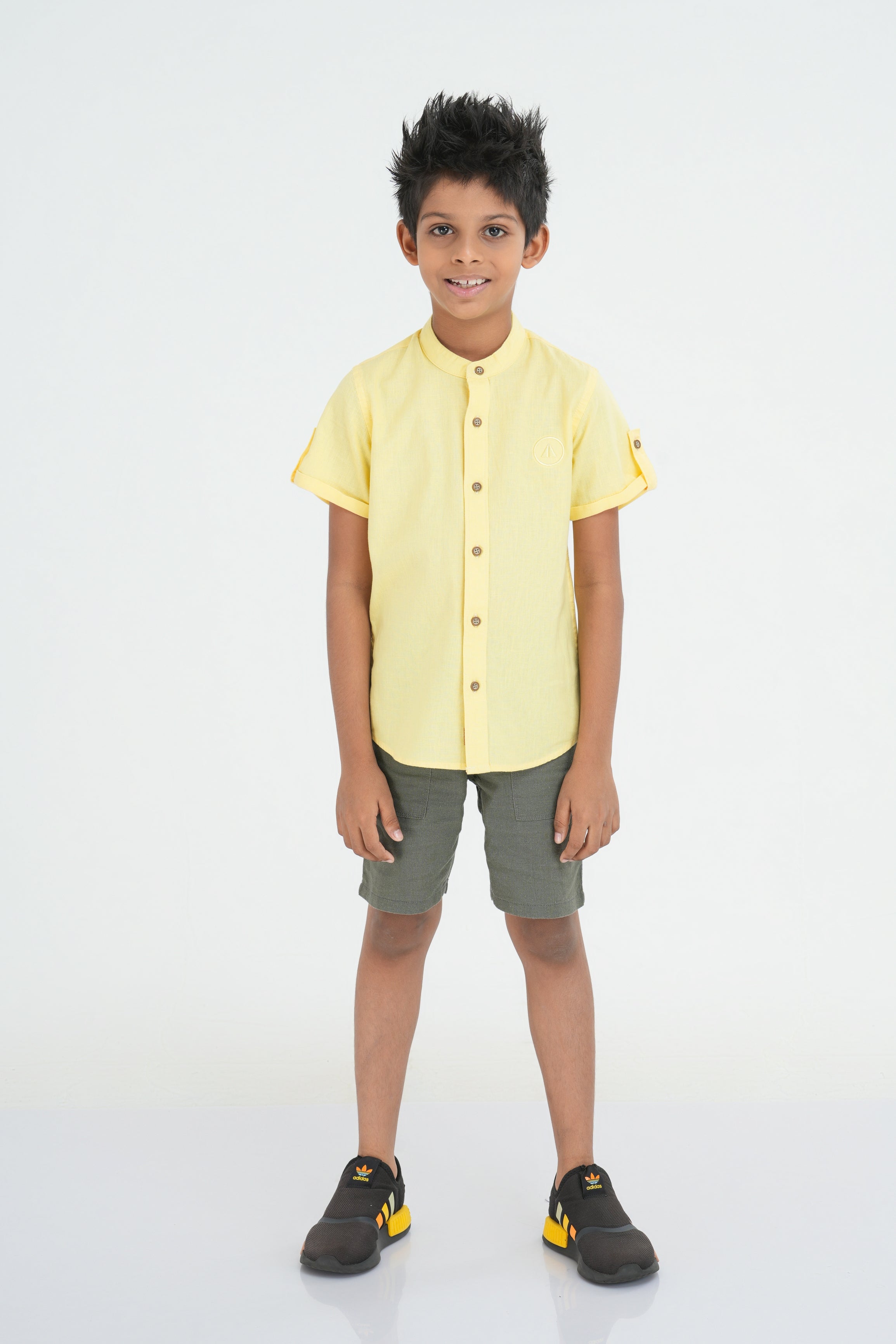 Kids' Linen Cotton Shirt with Sleeve Detail – Lemon Yellow | AnationZ Junior
