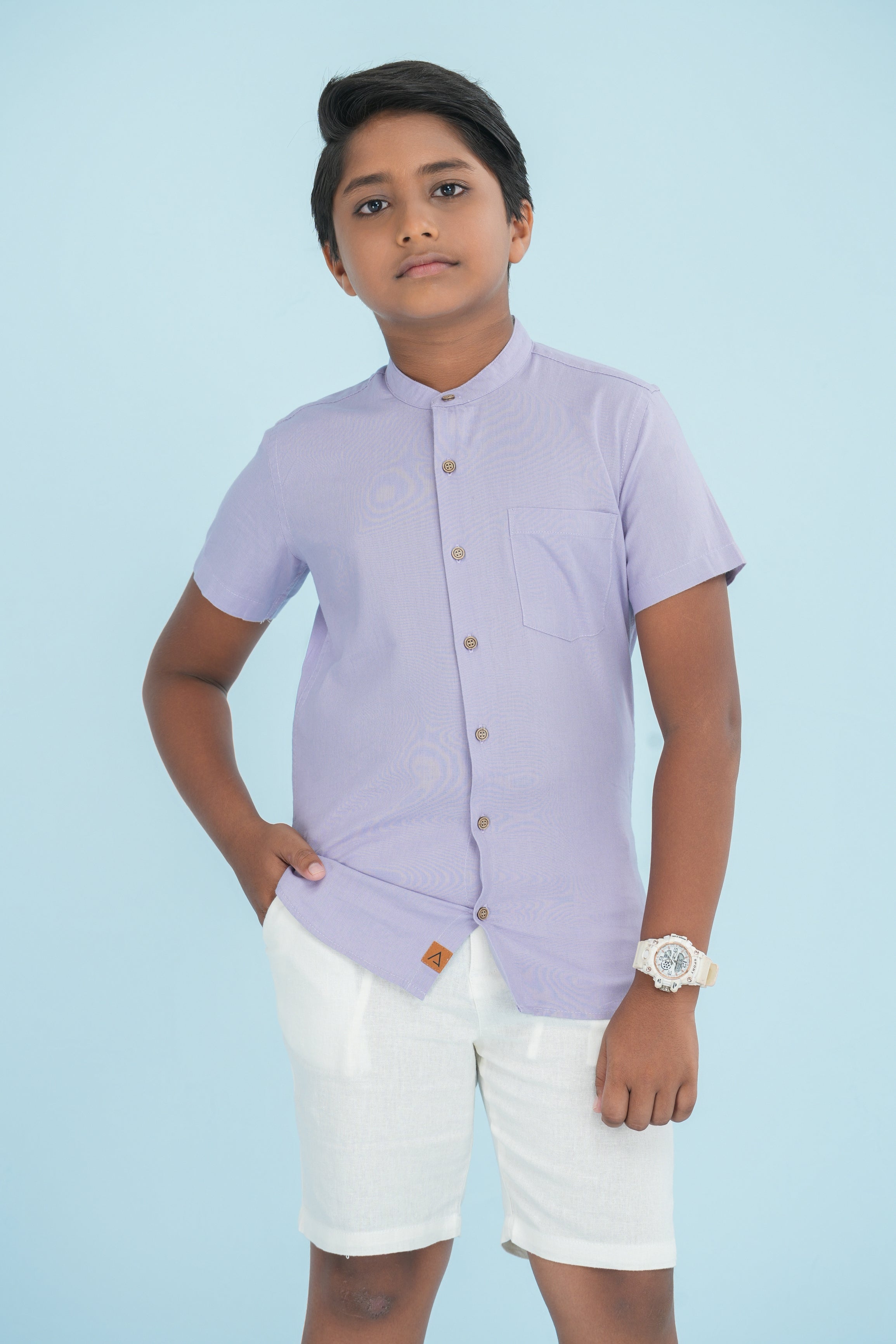 Kids' Linen Cuban Collar Shirt – Dusty Lilac | AnationZ Junior