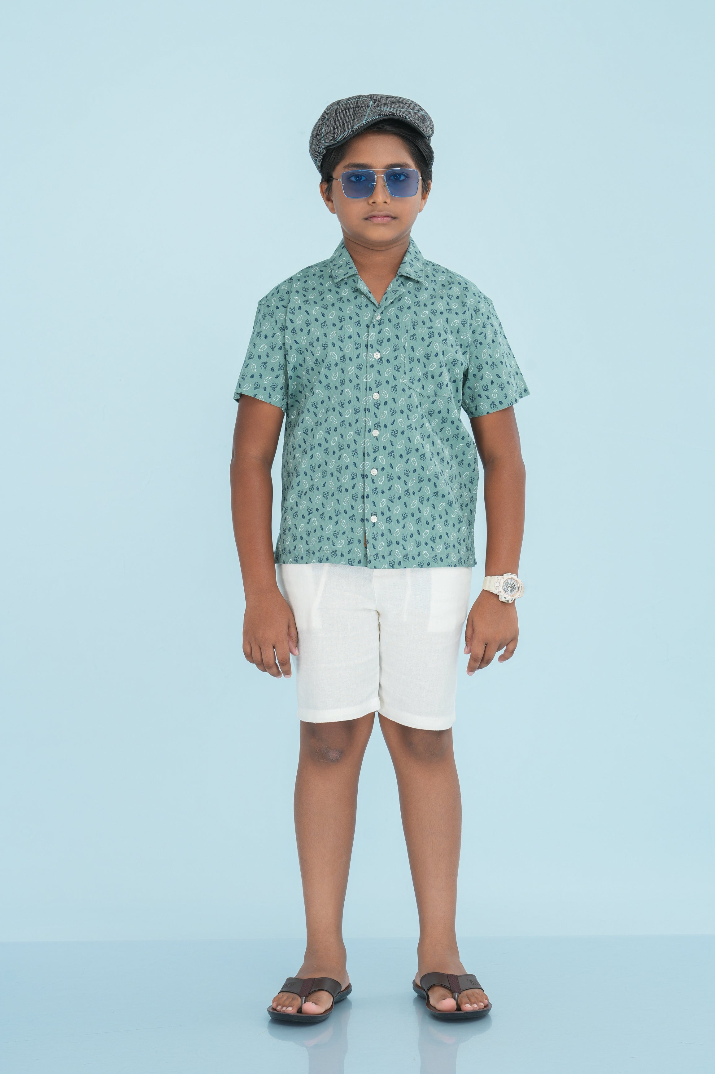 Kids’ Printed Shirt – Olive Leaf Sketch | AnationZ Junior