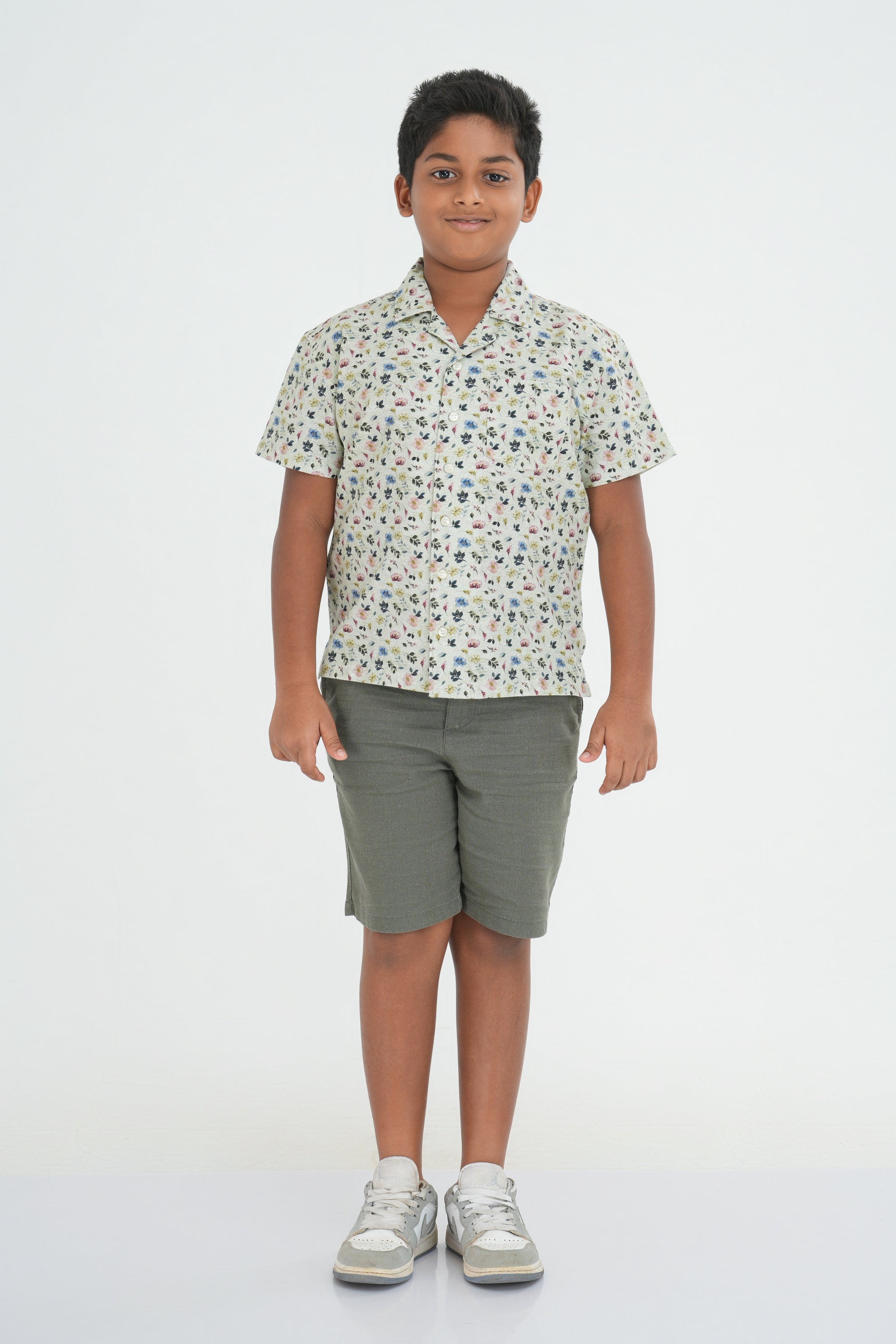 Kids’ Printed Shirt – Khaki Floral Fade | AnationZ Junior
