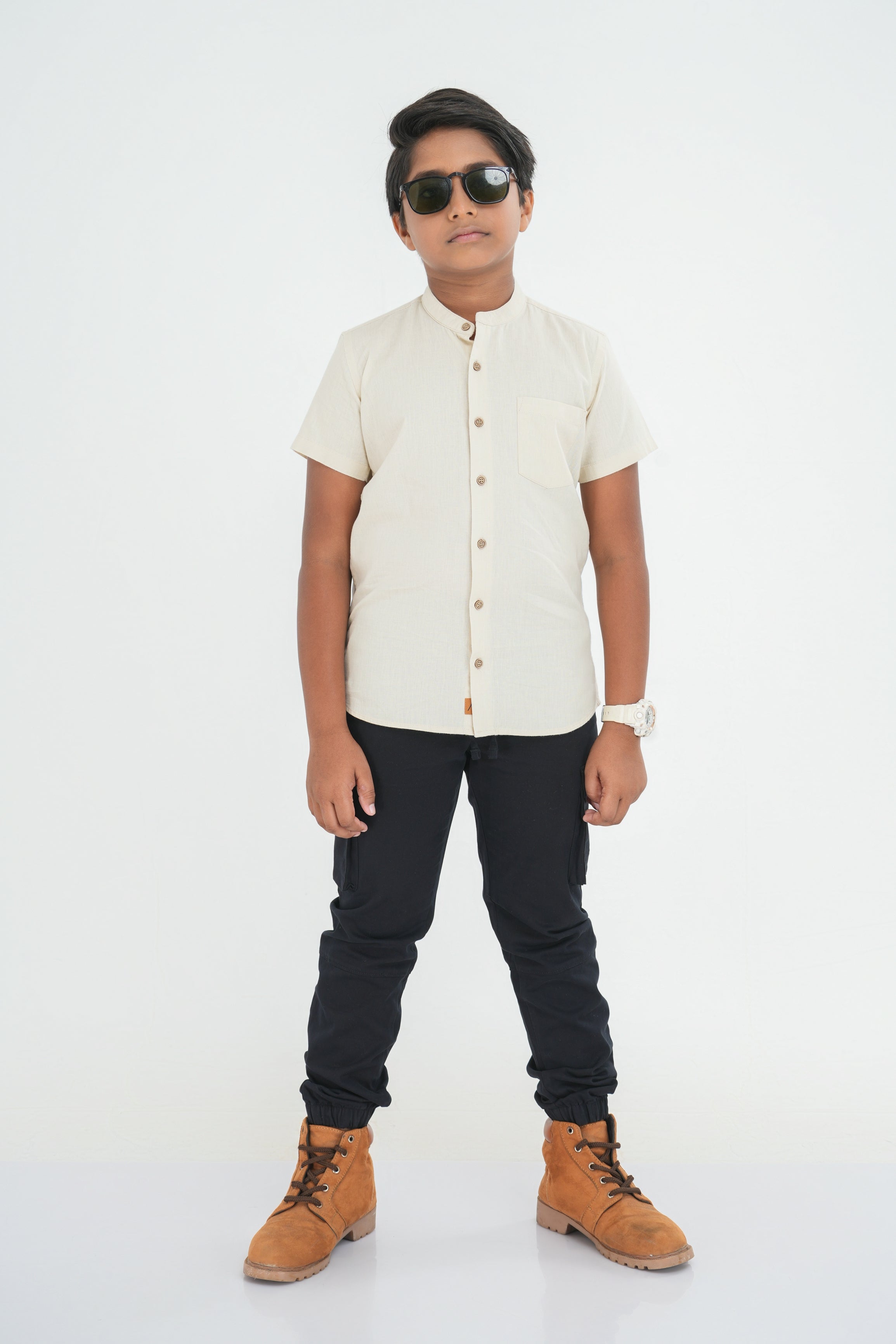 Kids' Linen Cuban Collar Shirt – Natural Sand | AnationZ Junior
