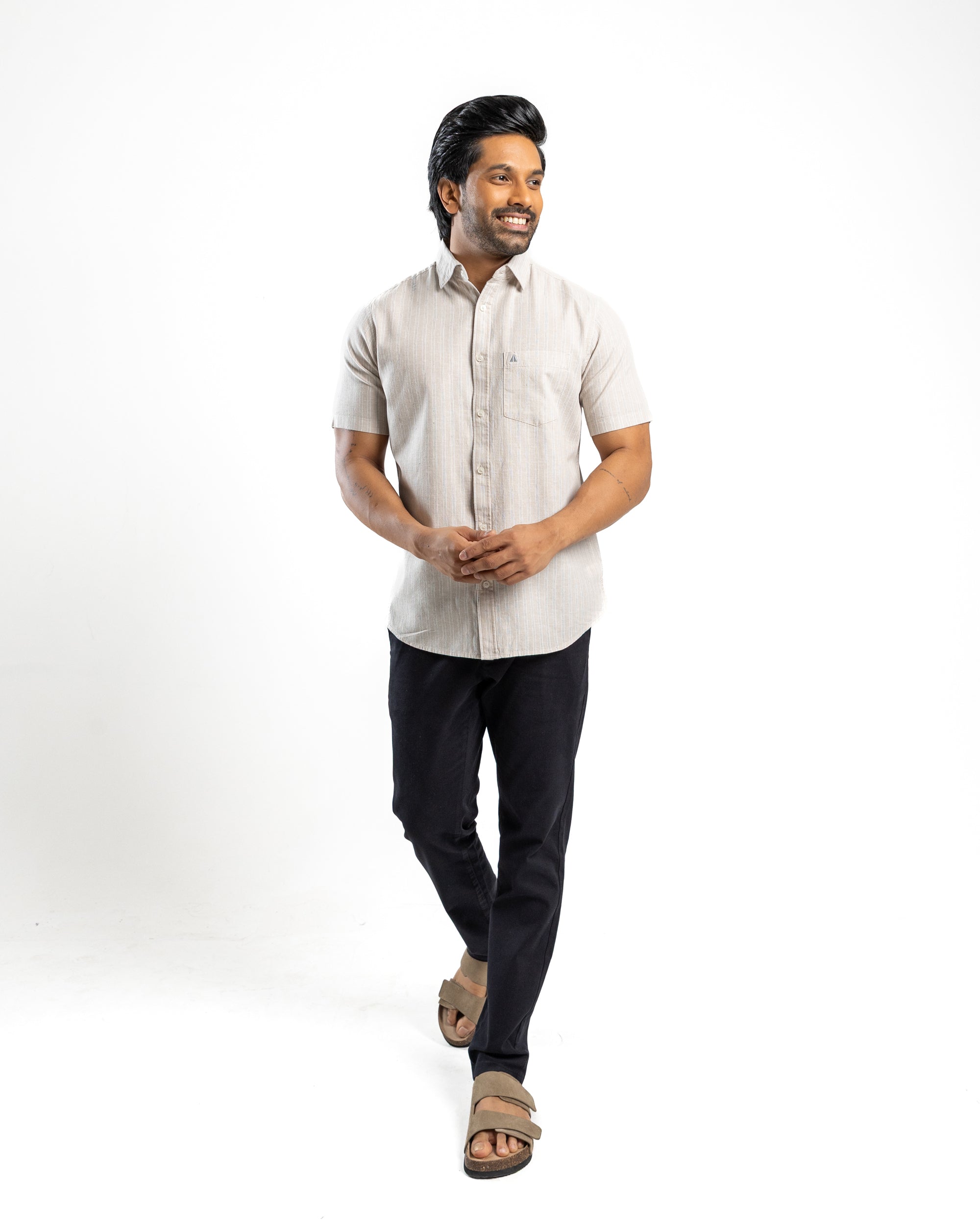 AnationZ Heritage Linen Stripe Short Sleeve Shirt - Raw Canvas Sri Lanka
