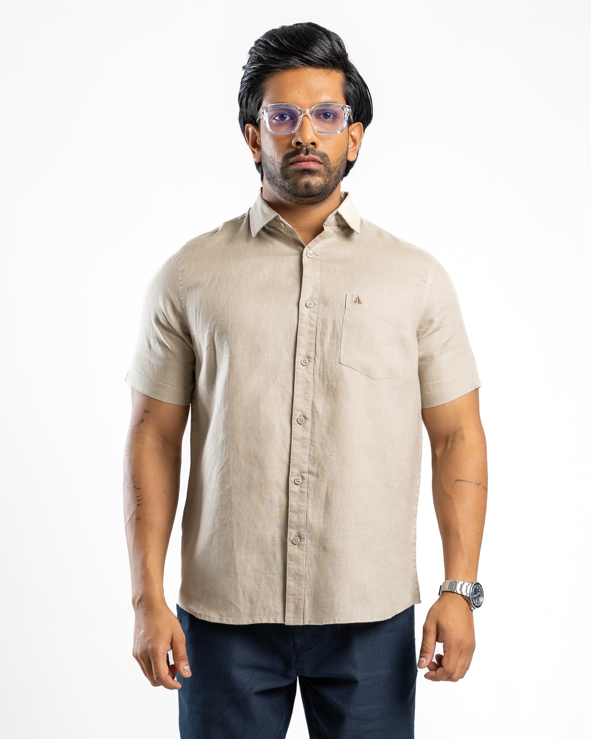 LINEN Short Sleeve Shirt- Ivory Sand