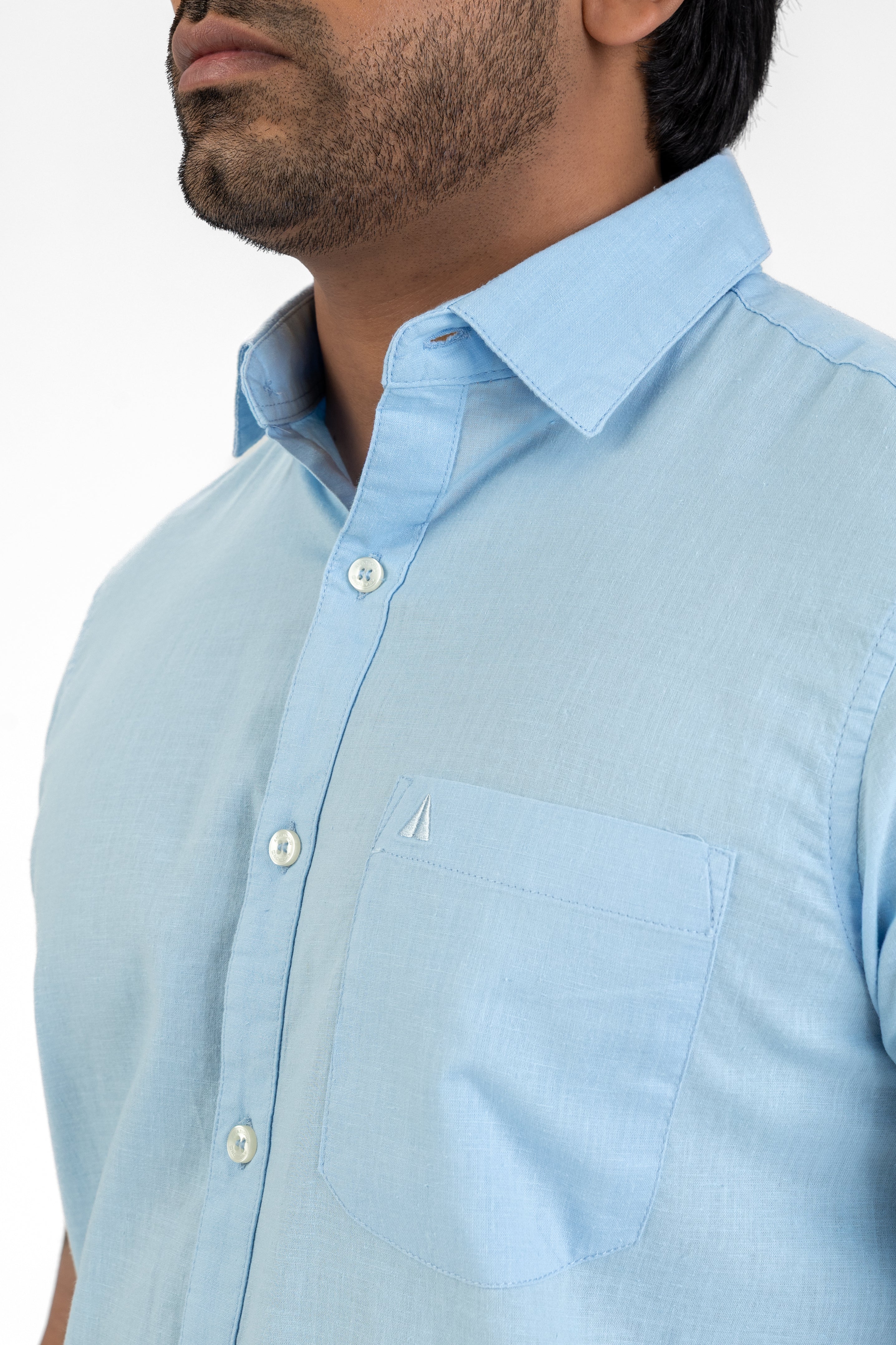 Short Sleeve Linen Cotton Shirt – Light Blue