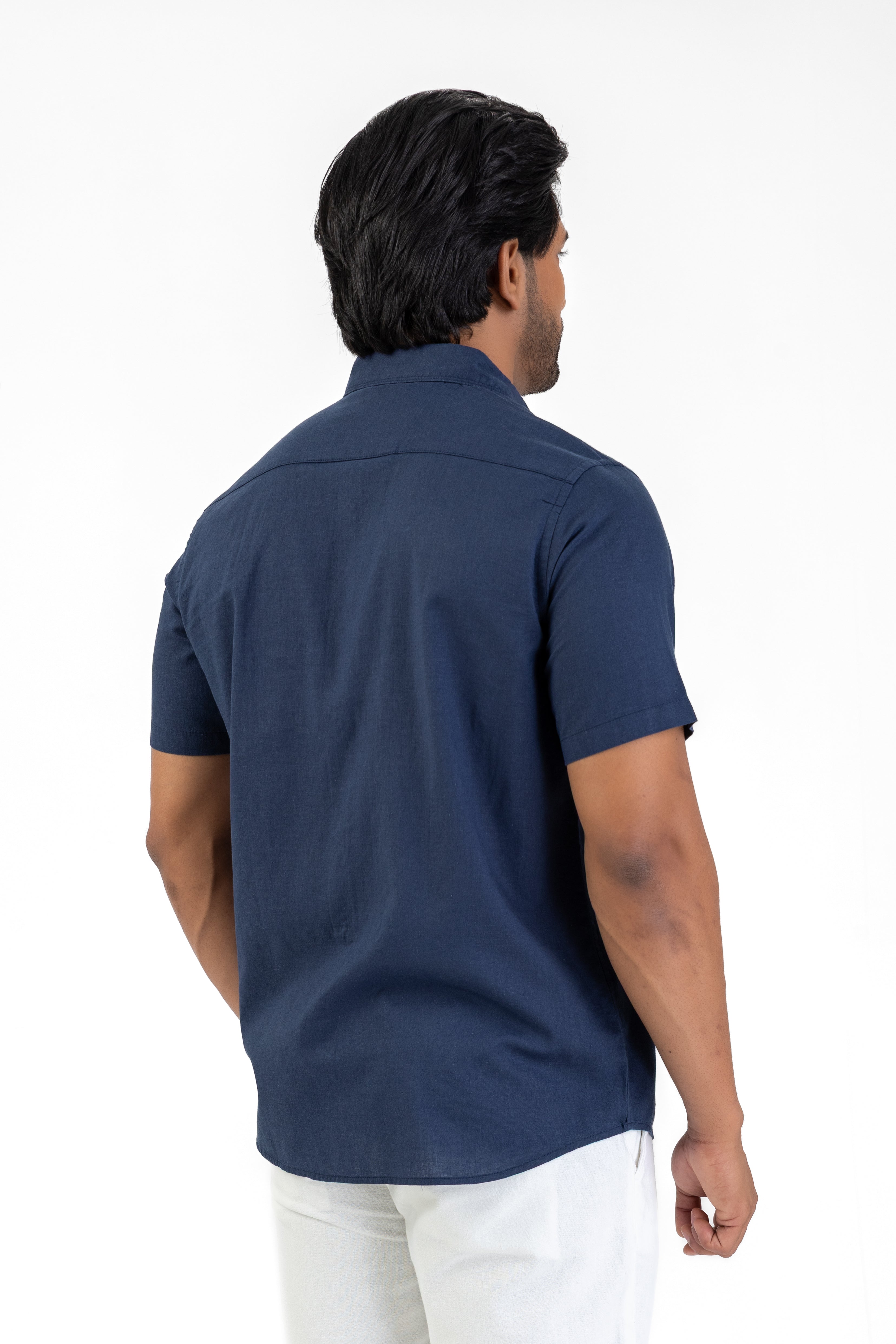 Short Sleeve Linen Cotton Shirt – Navy