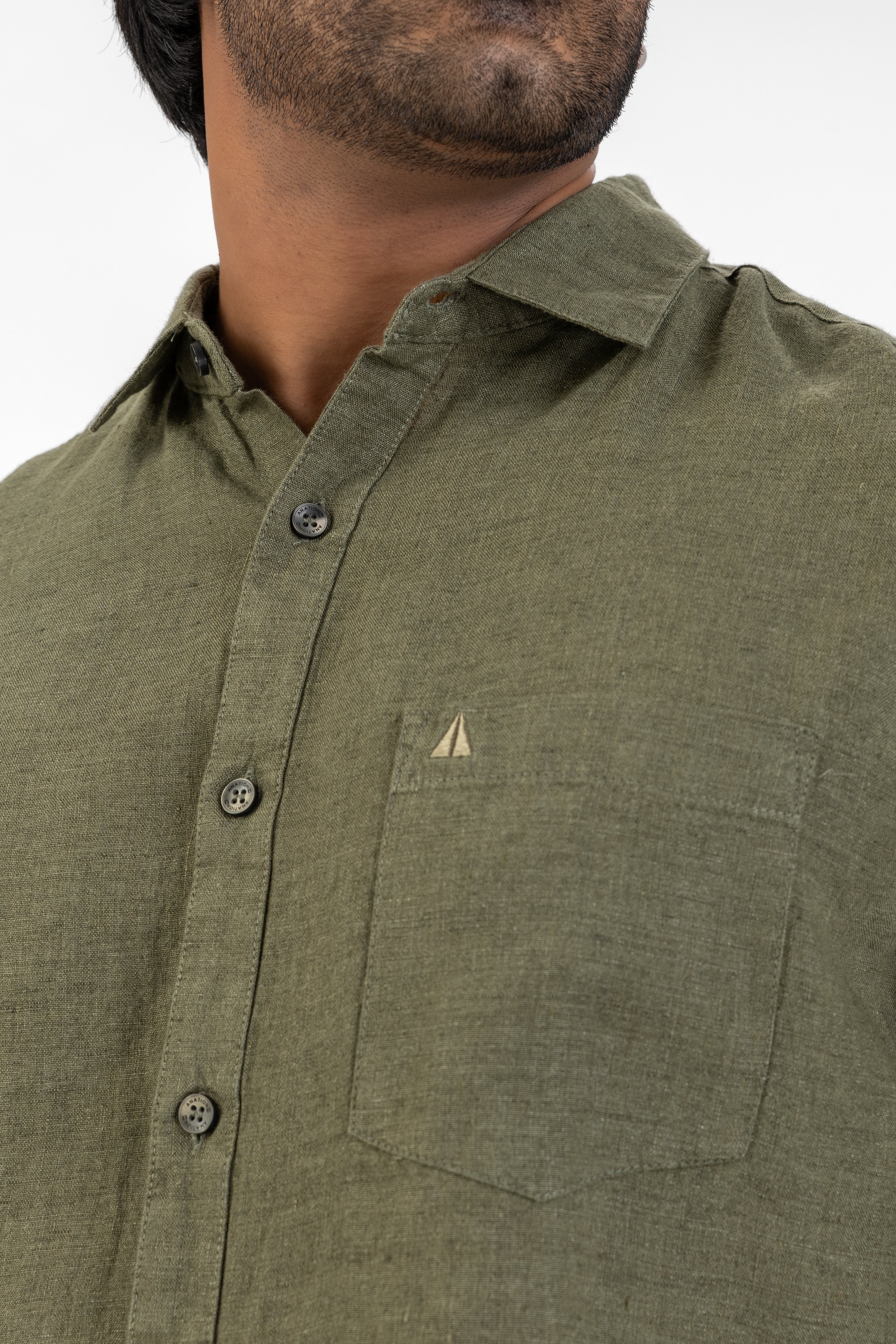 100% Linen Long Sleeve Shirt – Olive