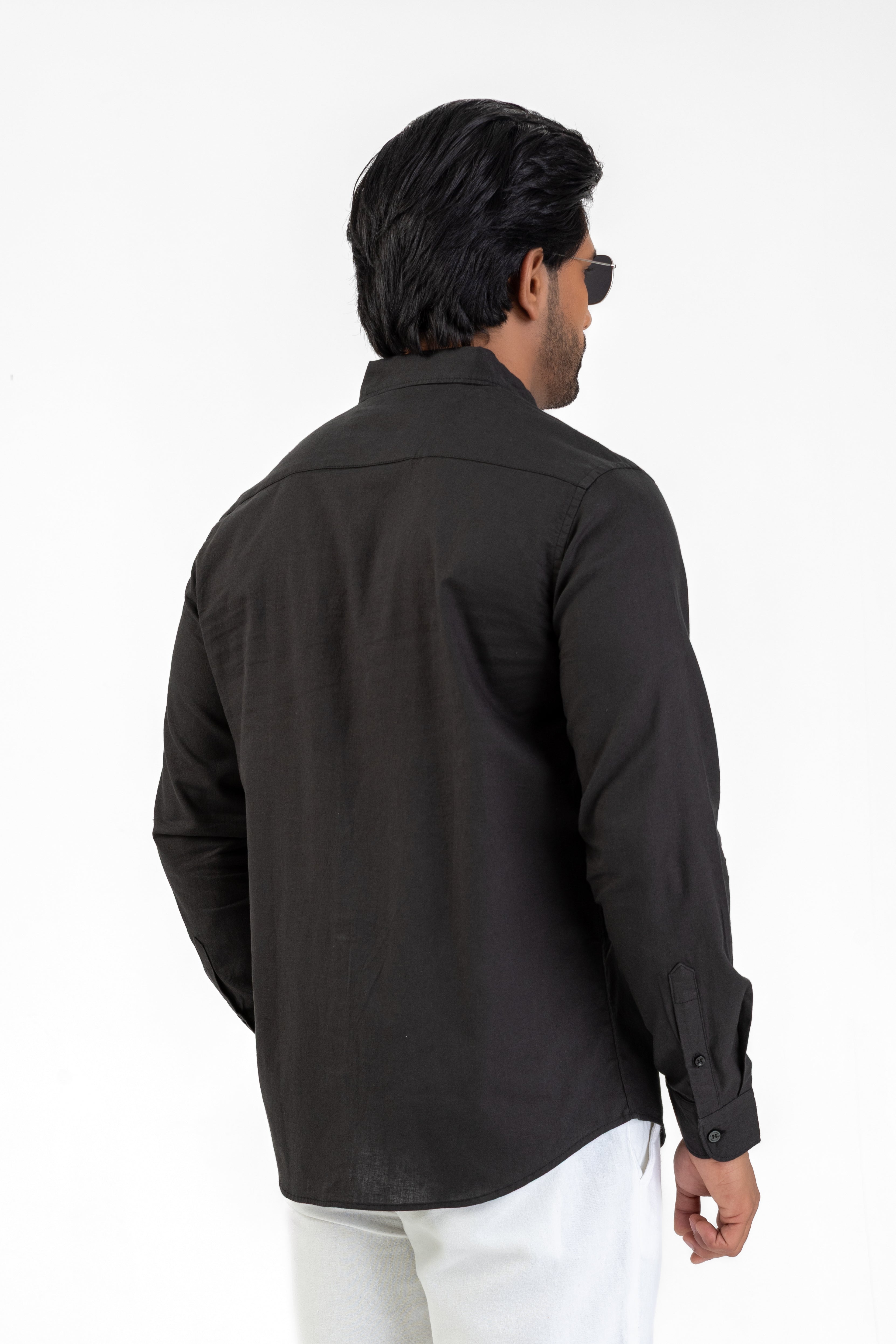 Linen Cotton Long Sleeve Shirt – Black