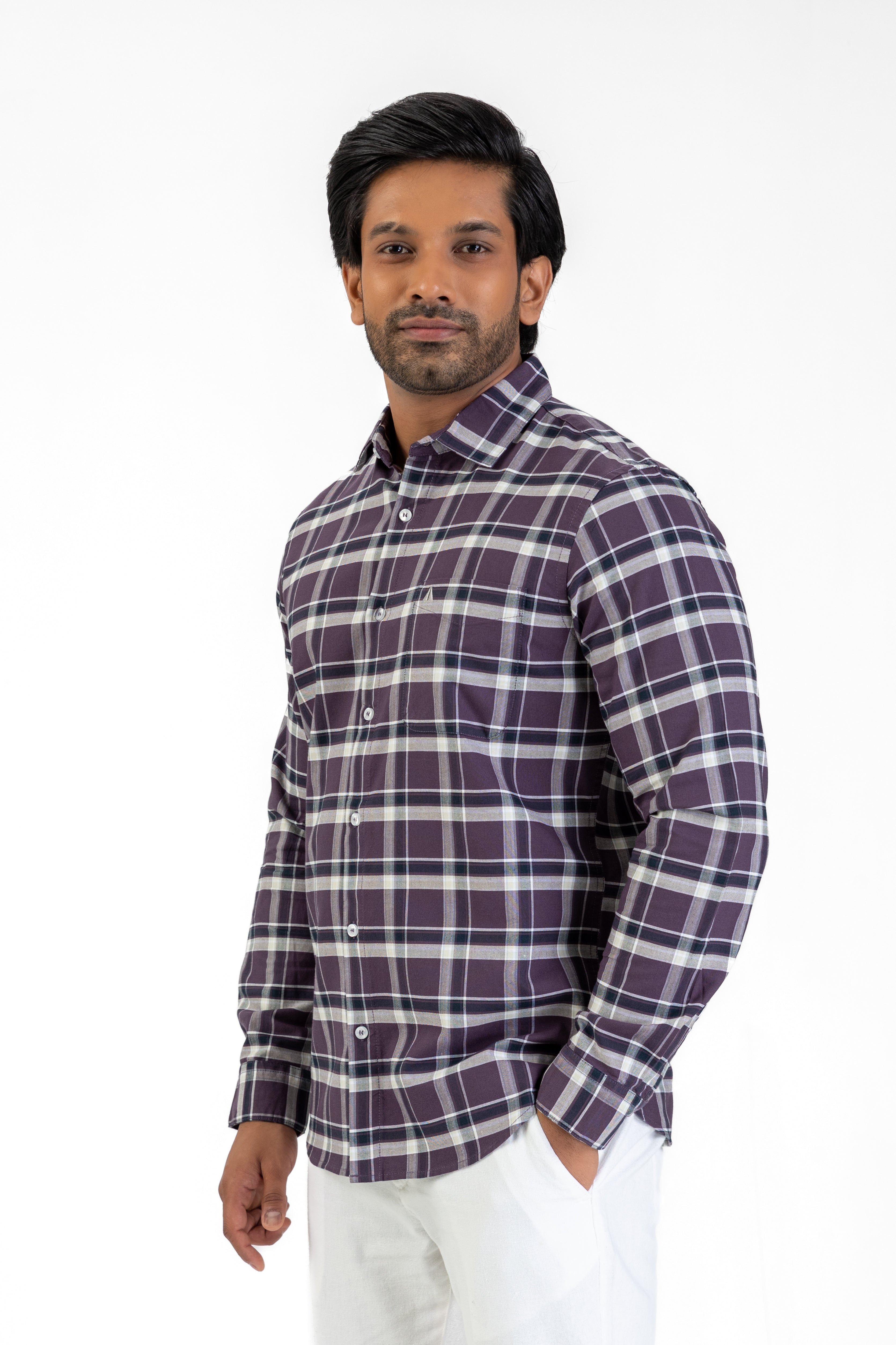 Cotton Check Shirt – Purple