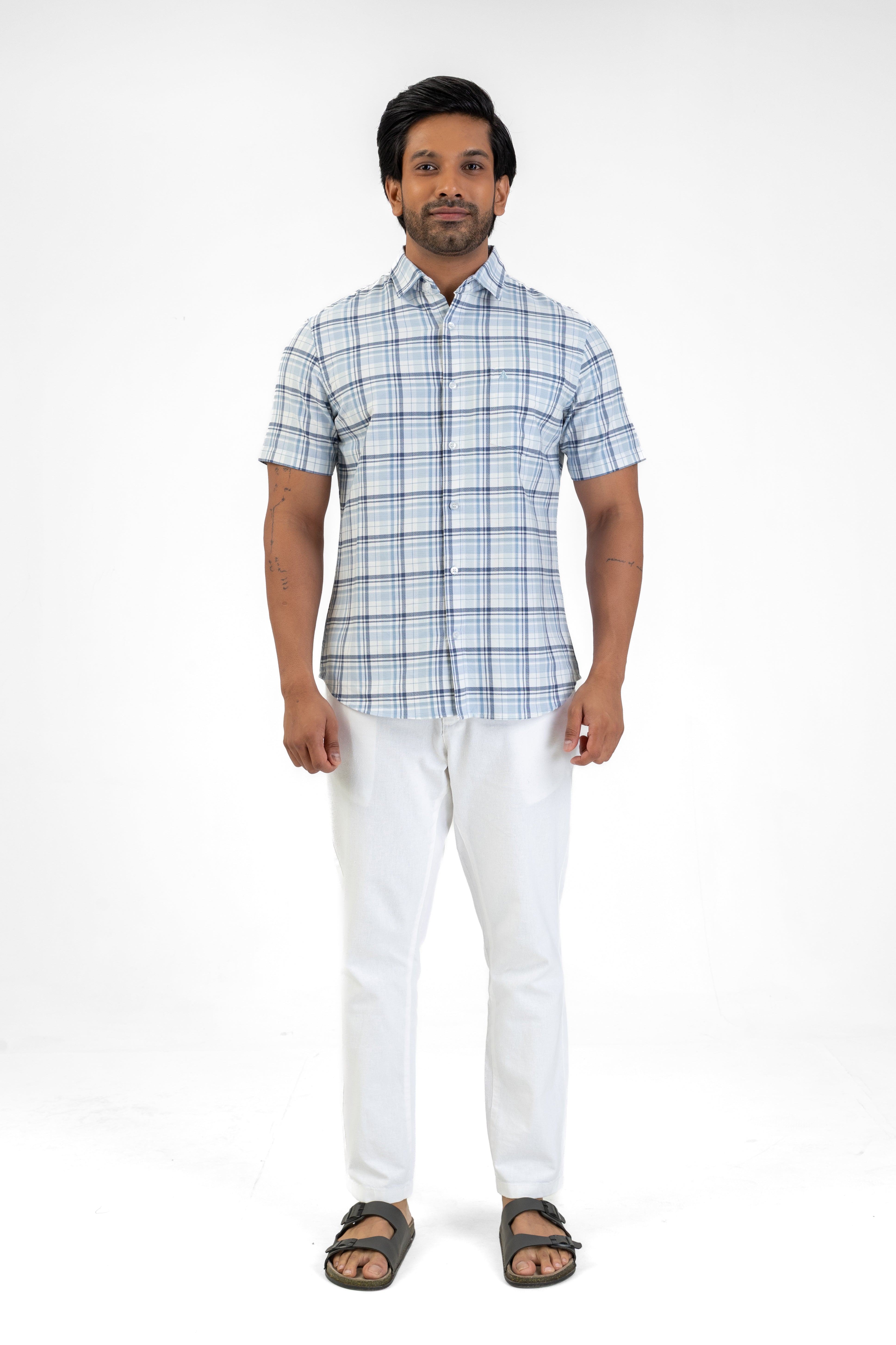 Cotton Check Shirt – Light Blue