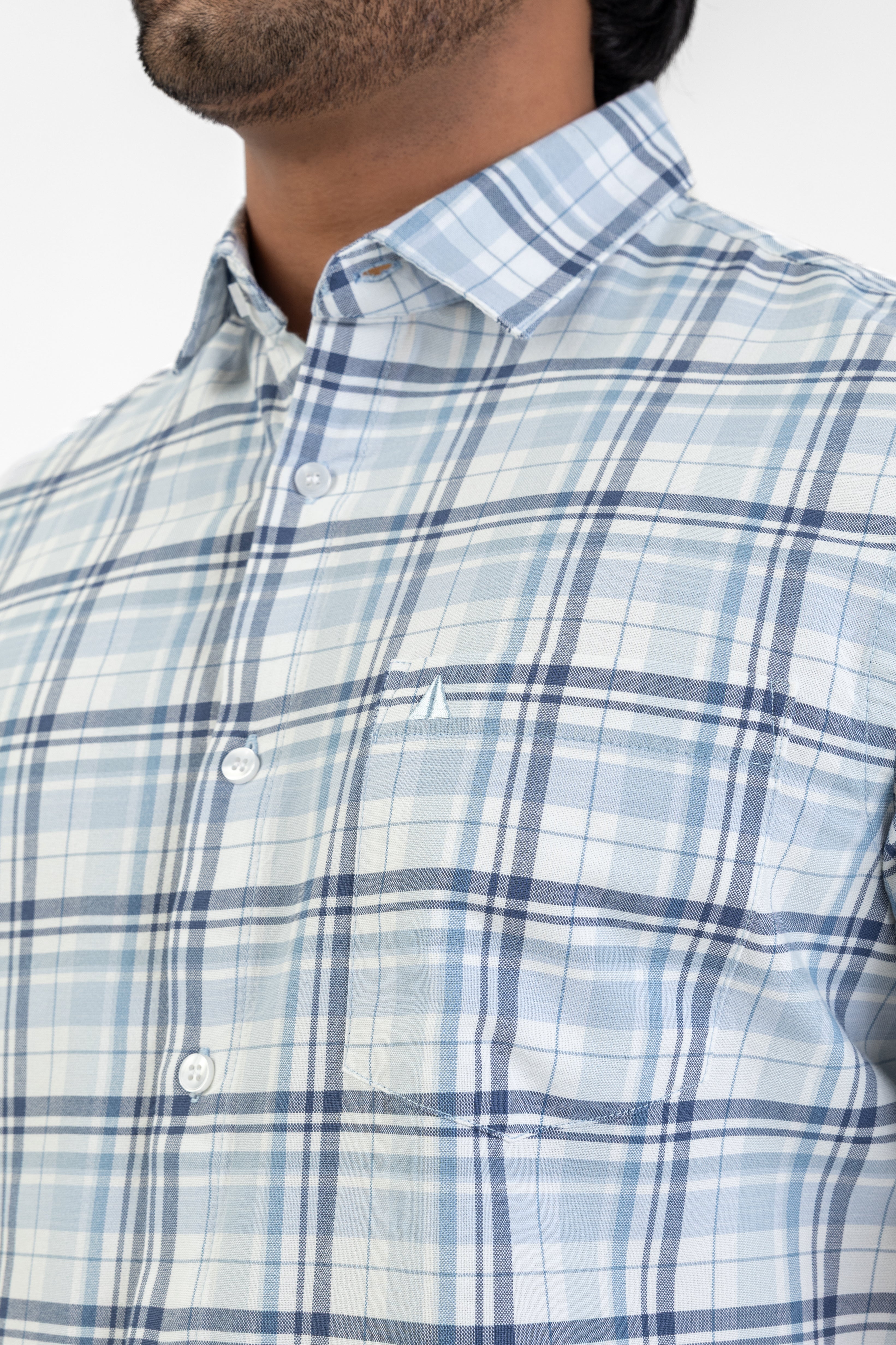 Cotton Check Shirt – Light Blue