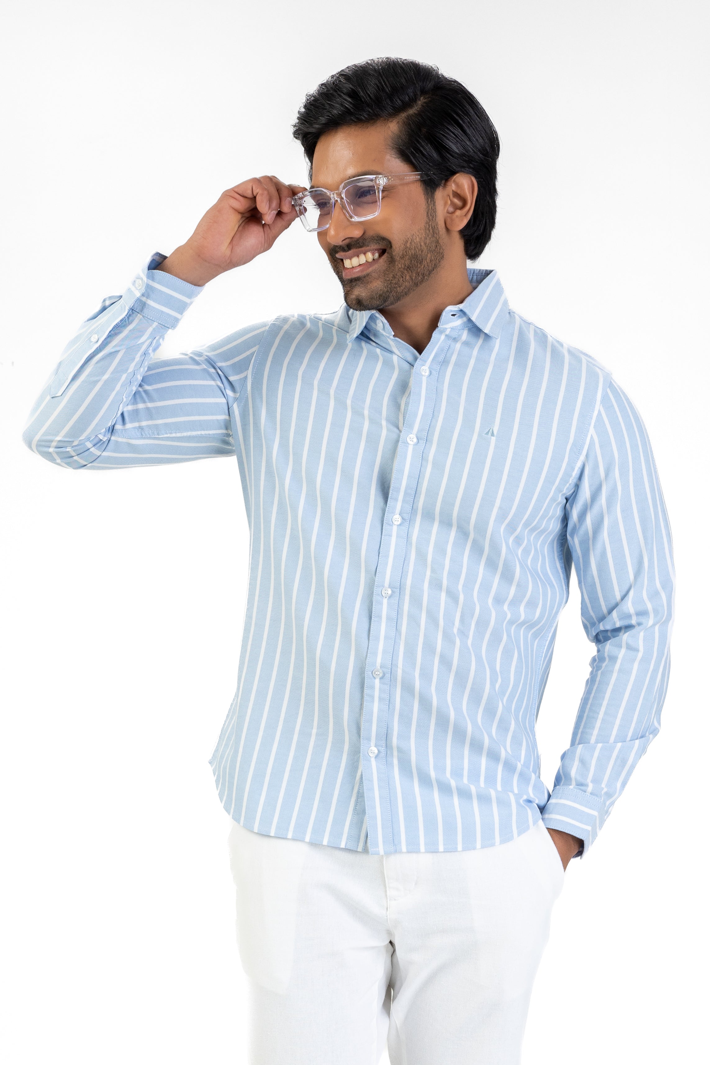 Cotton Stripe Long Sleeve Shirt – Light Blue | AnationZ