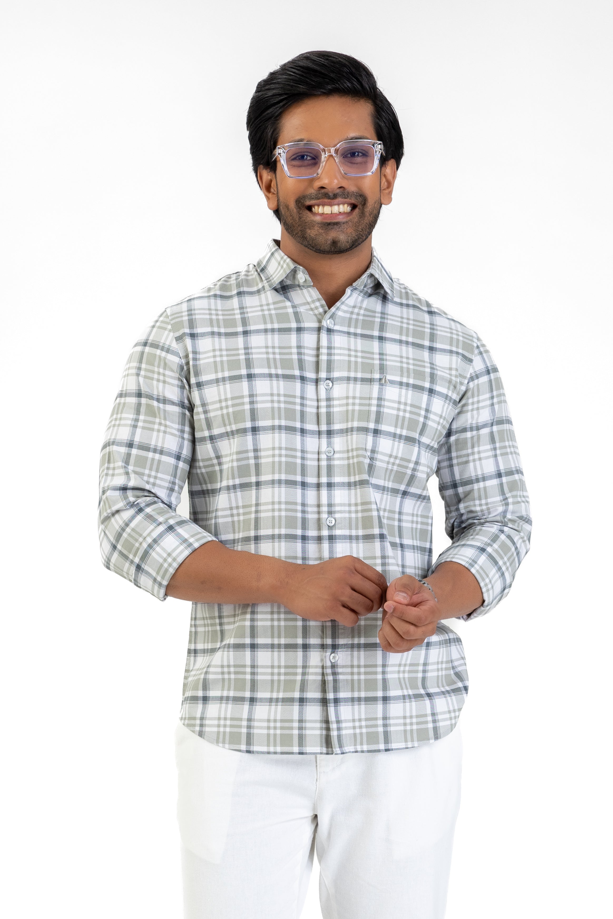 Cotton Check Shirt – Light Grey