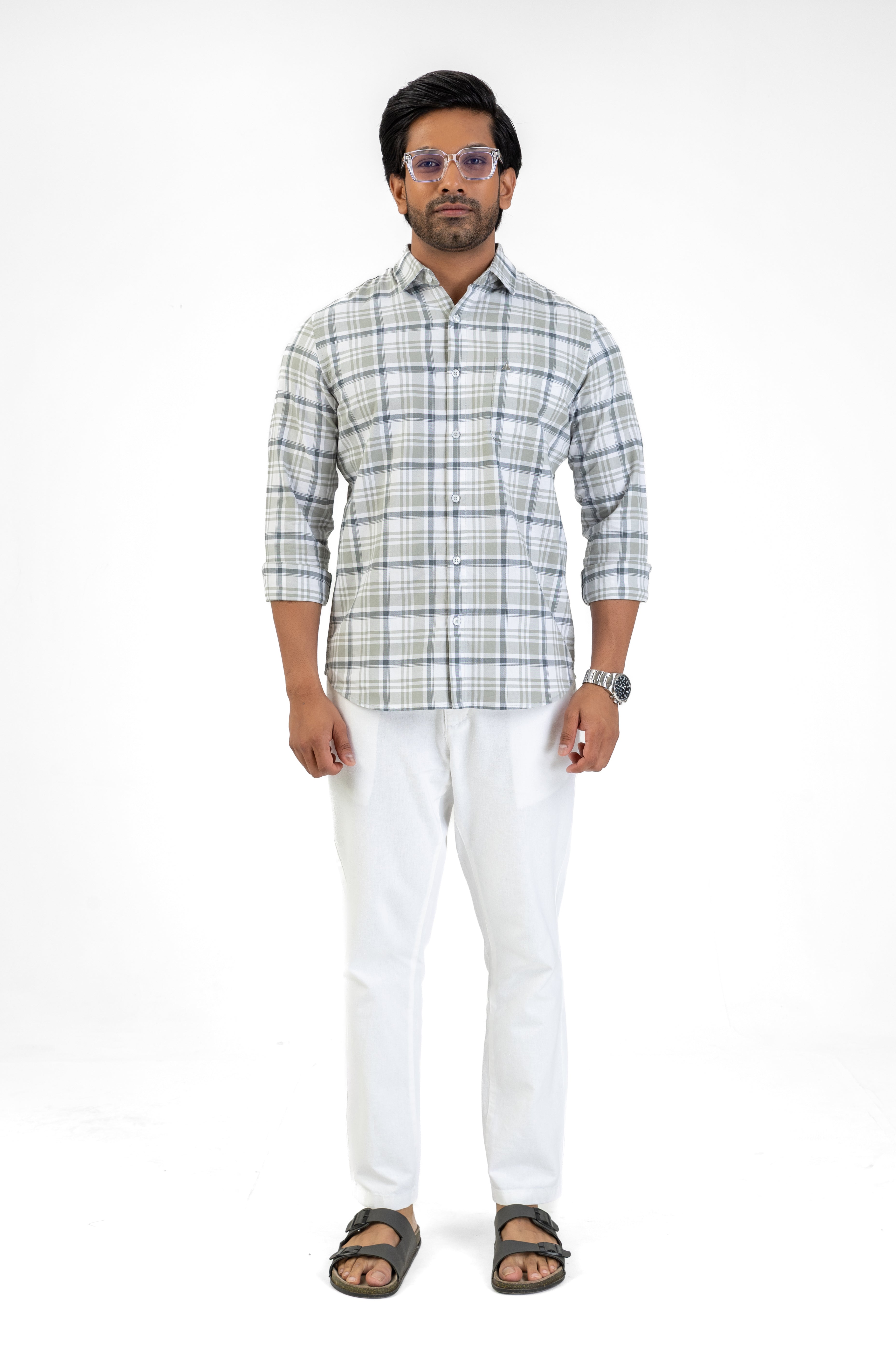 Cotton Check Shirt – Light Grey