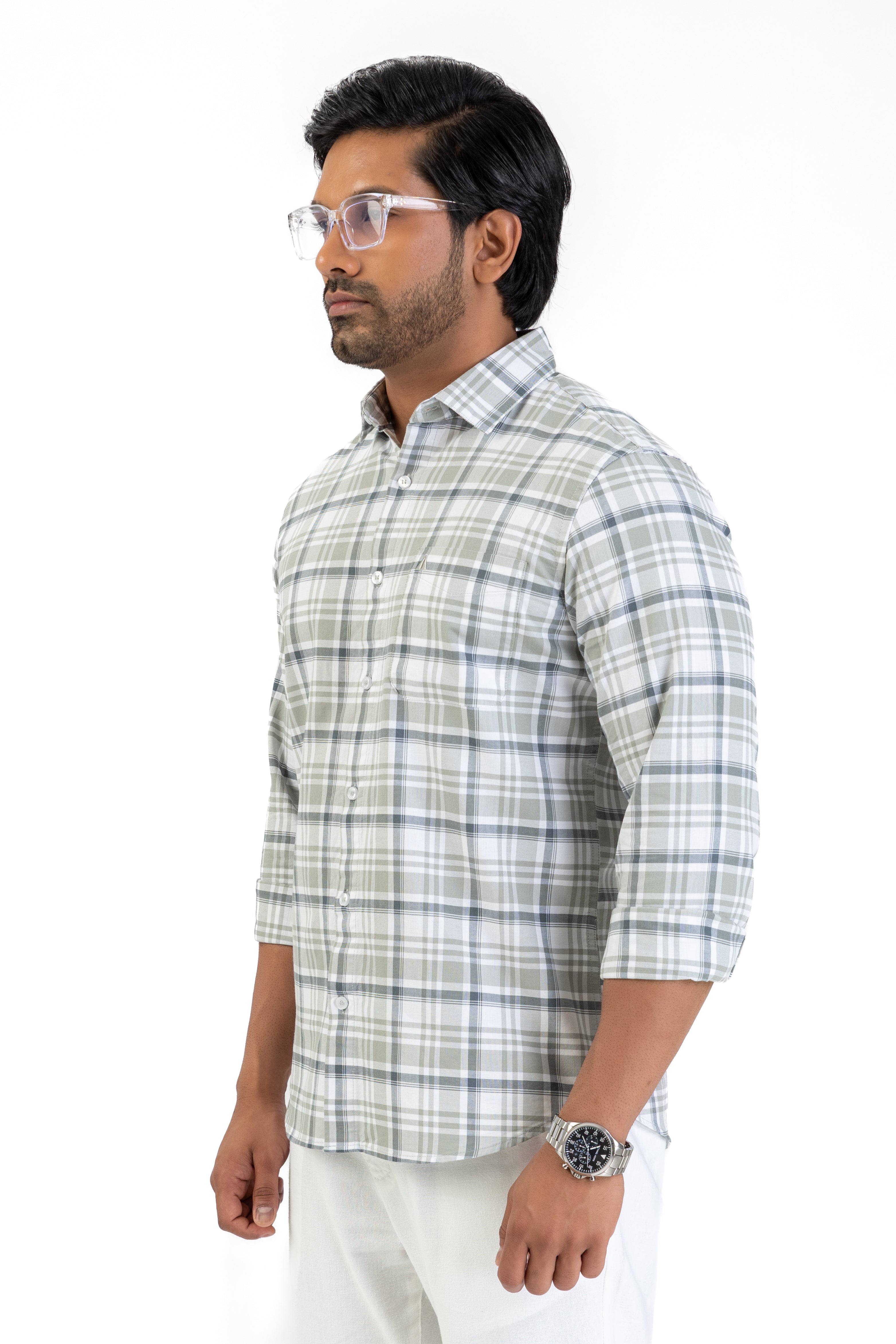 Cotton Check Shirt – Light Grey
