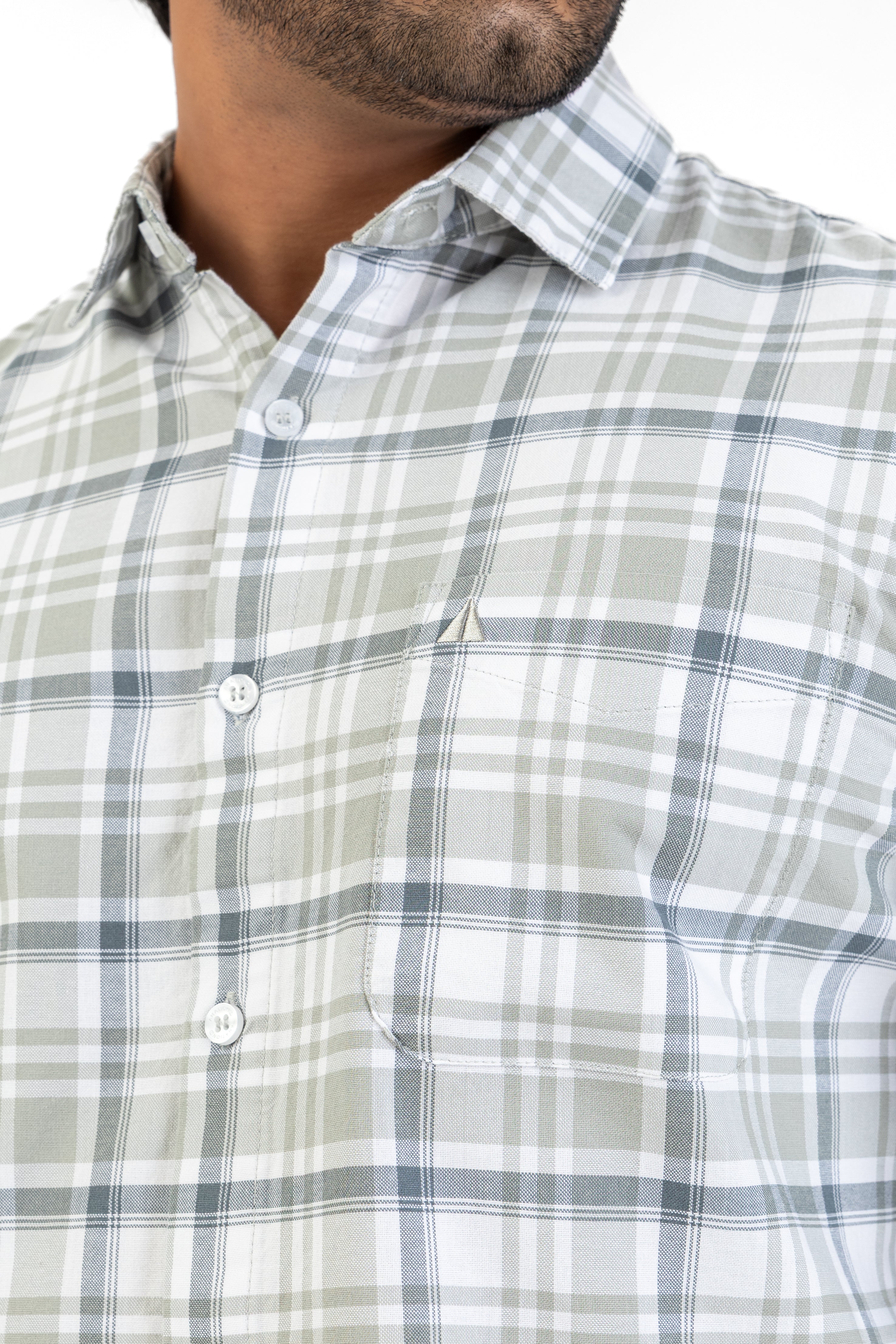 Cotton Check Shirt – Light Grey