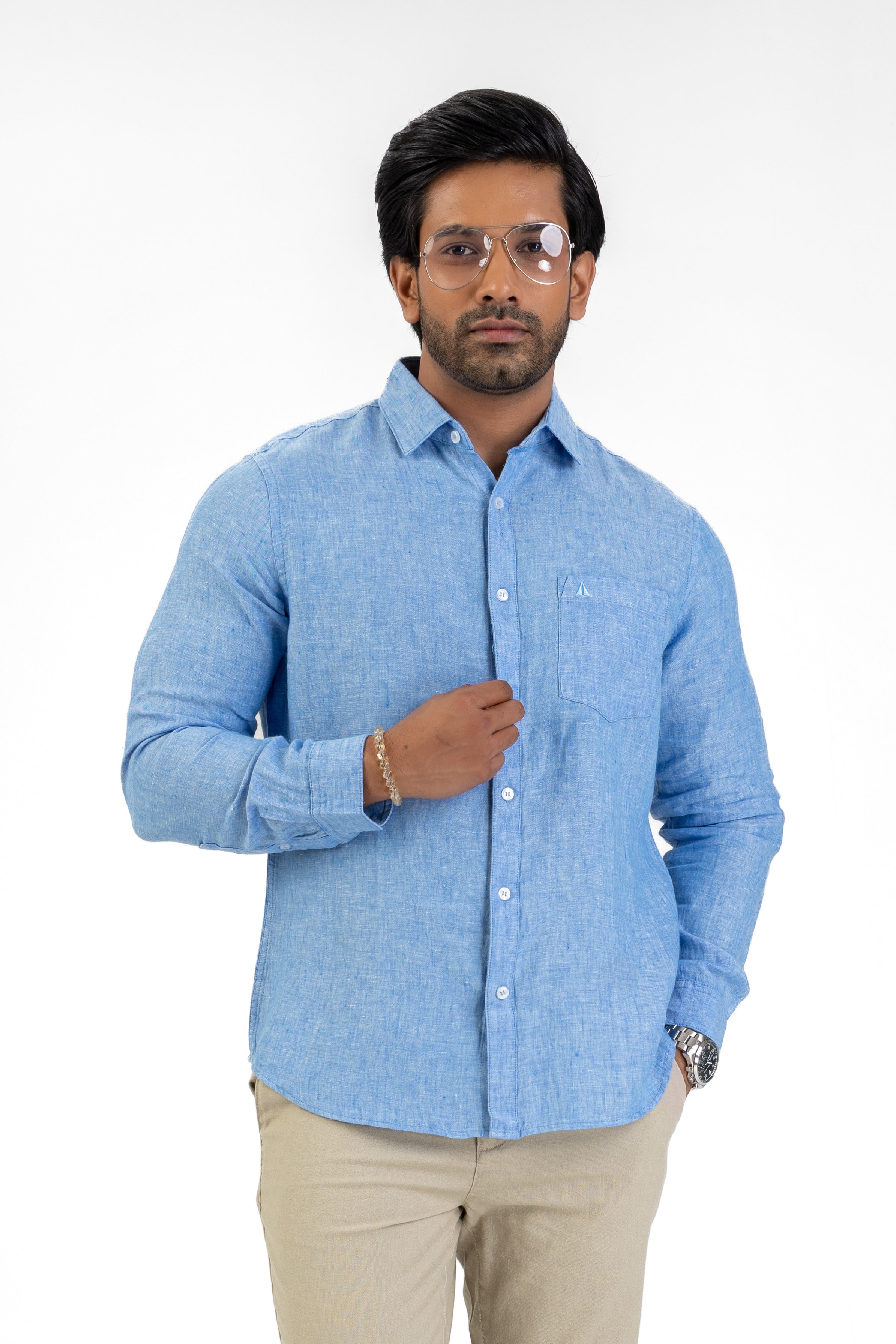 100% Linen Long Sleeve Shirt – Light Blue