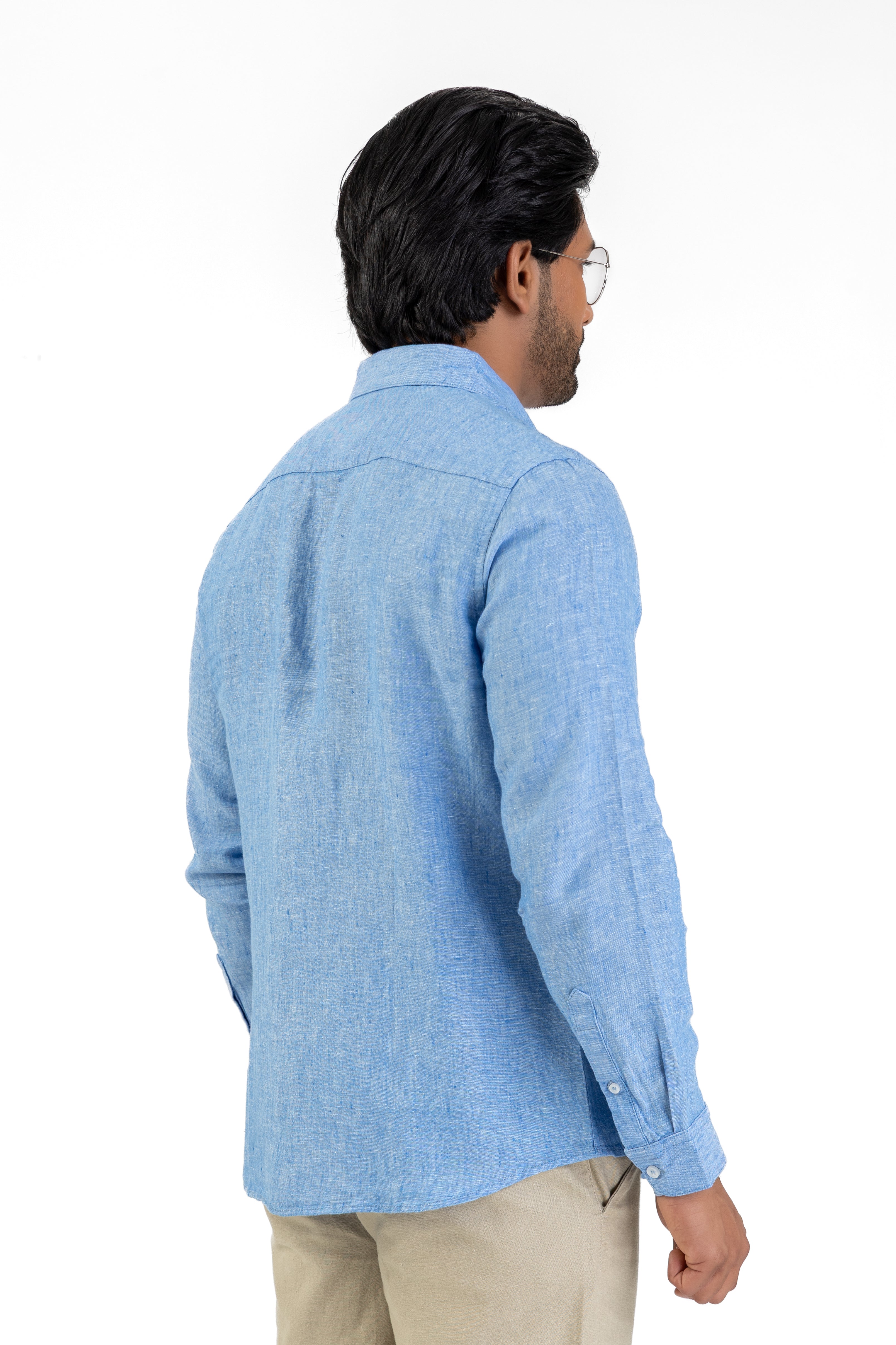 100% Linen Long Sleeve Shirt – Light Blue
