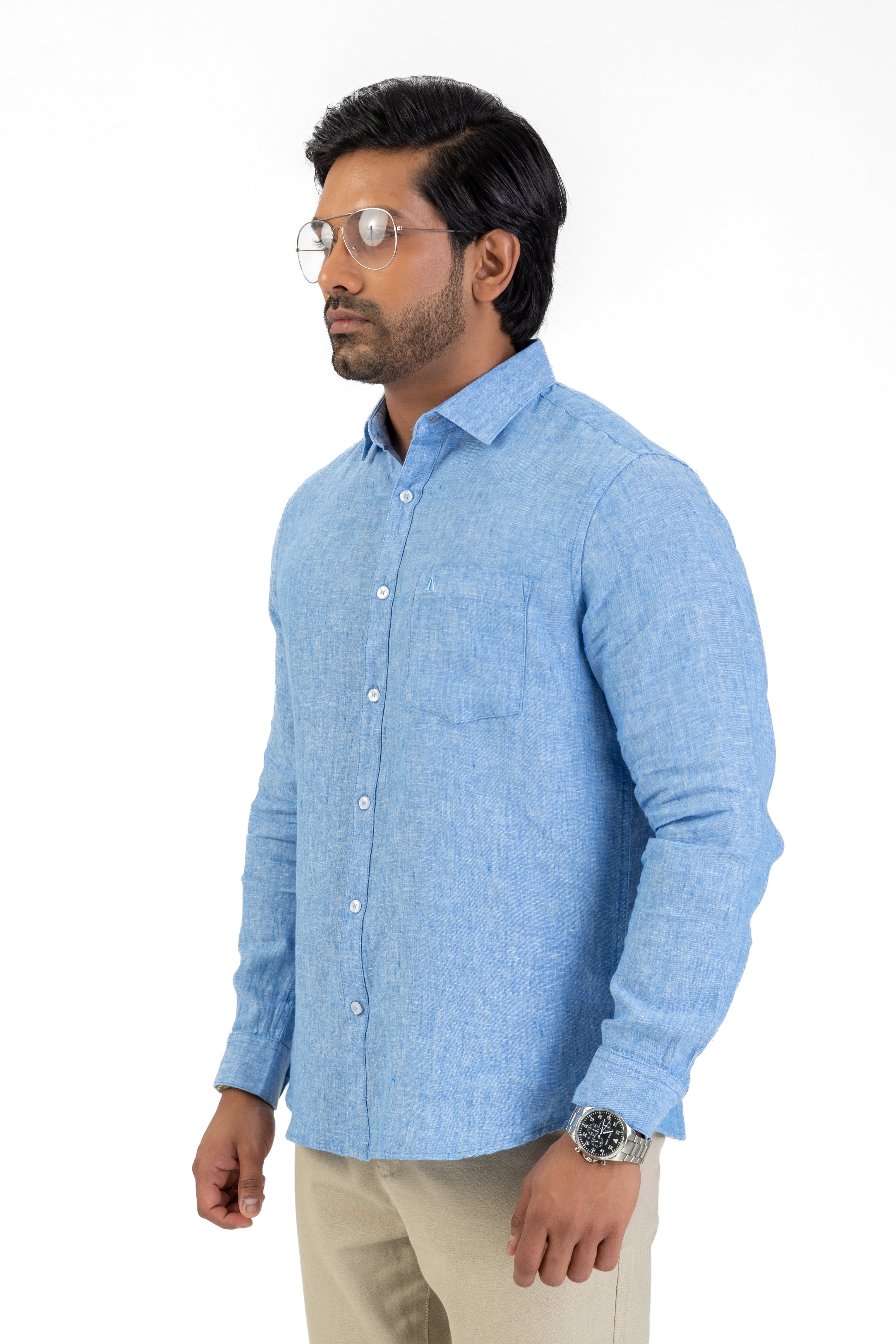 100% Linen Long Sleeve Shirt – Light Blue