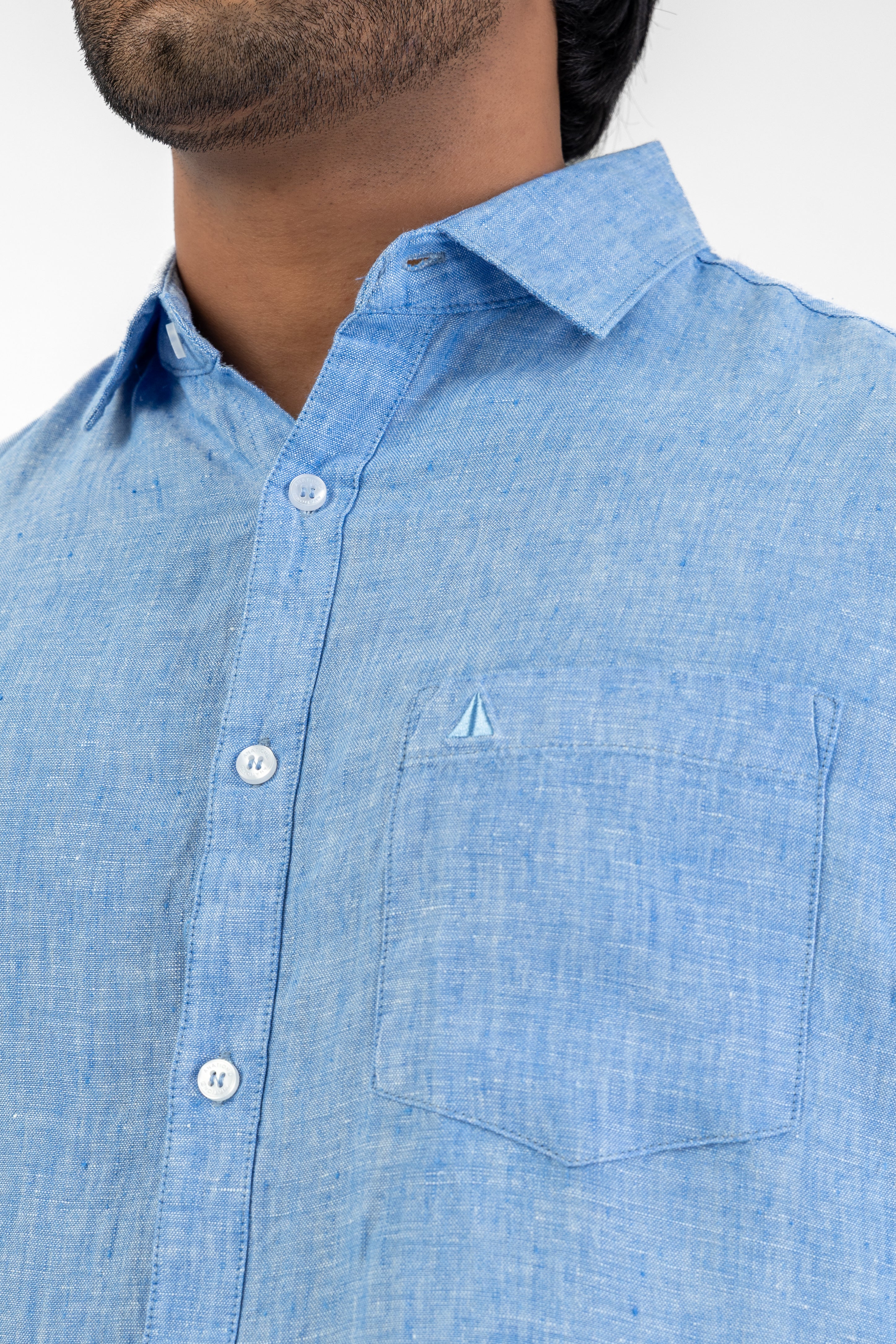 100% Linen Long Sleeve Shirt – Light Blue