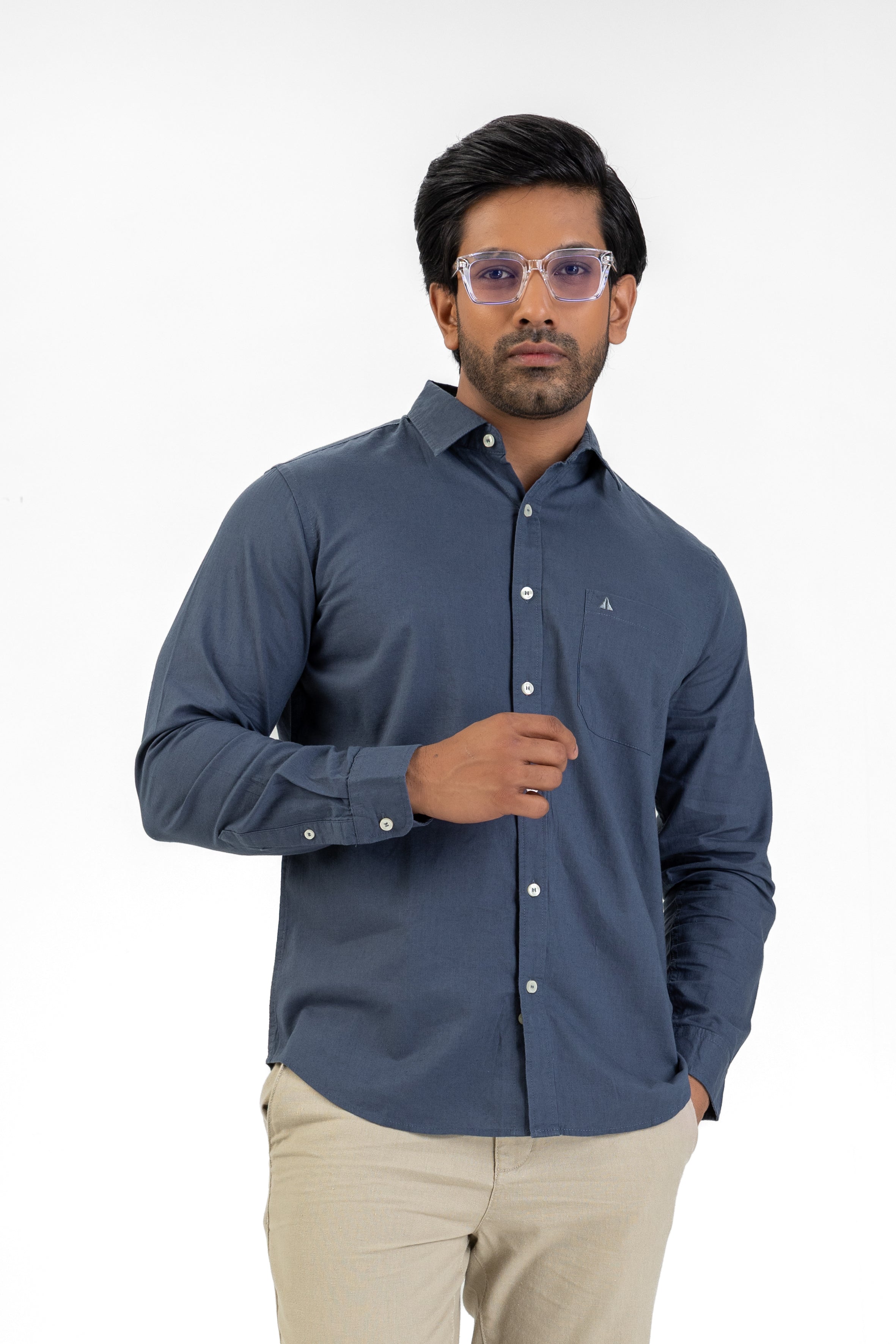 Linen Cotton Long Sleeve Shirt – Dark Grey