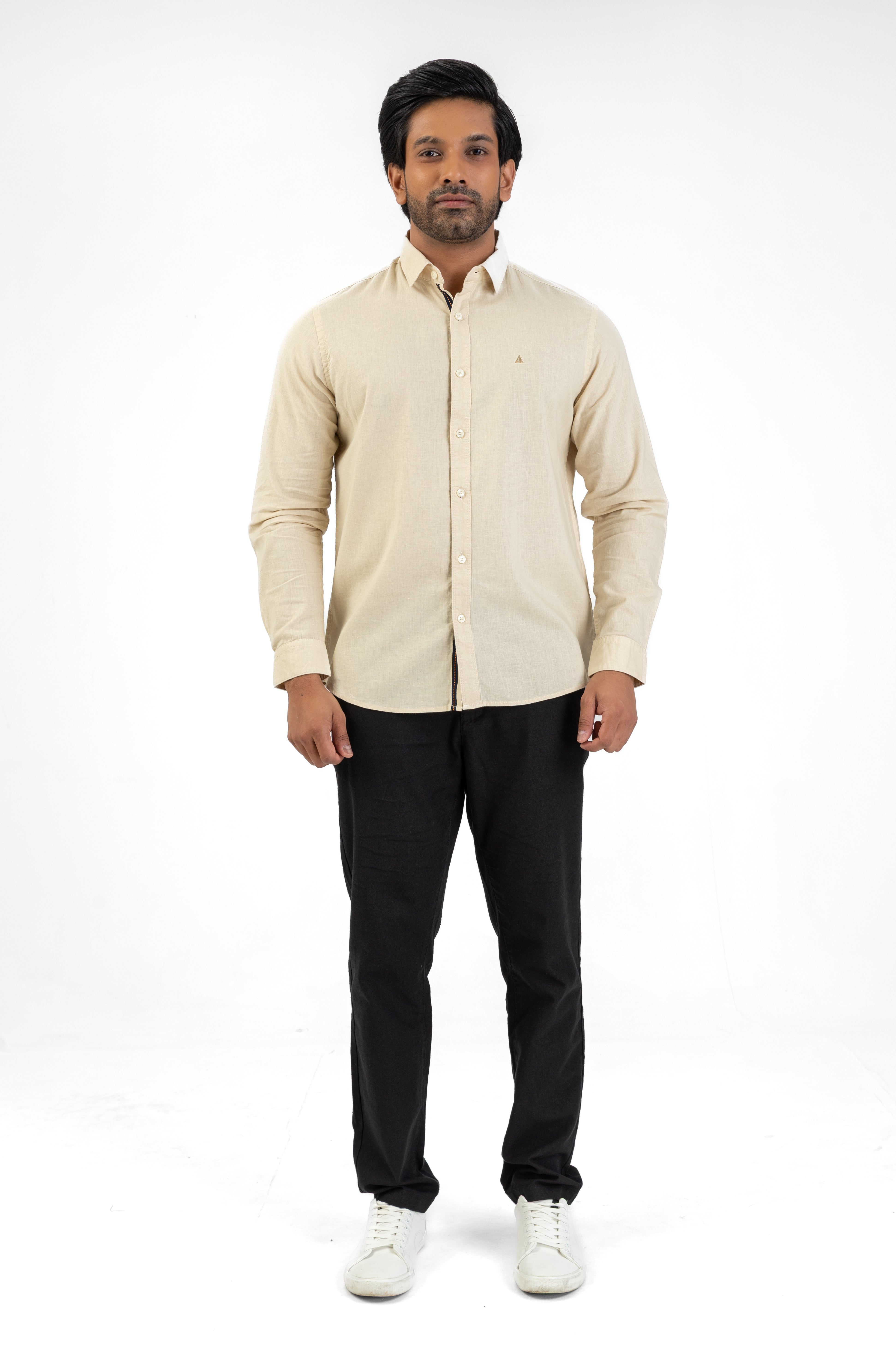 Linen Cotton Long Sleeve Shirt – Beige