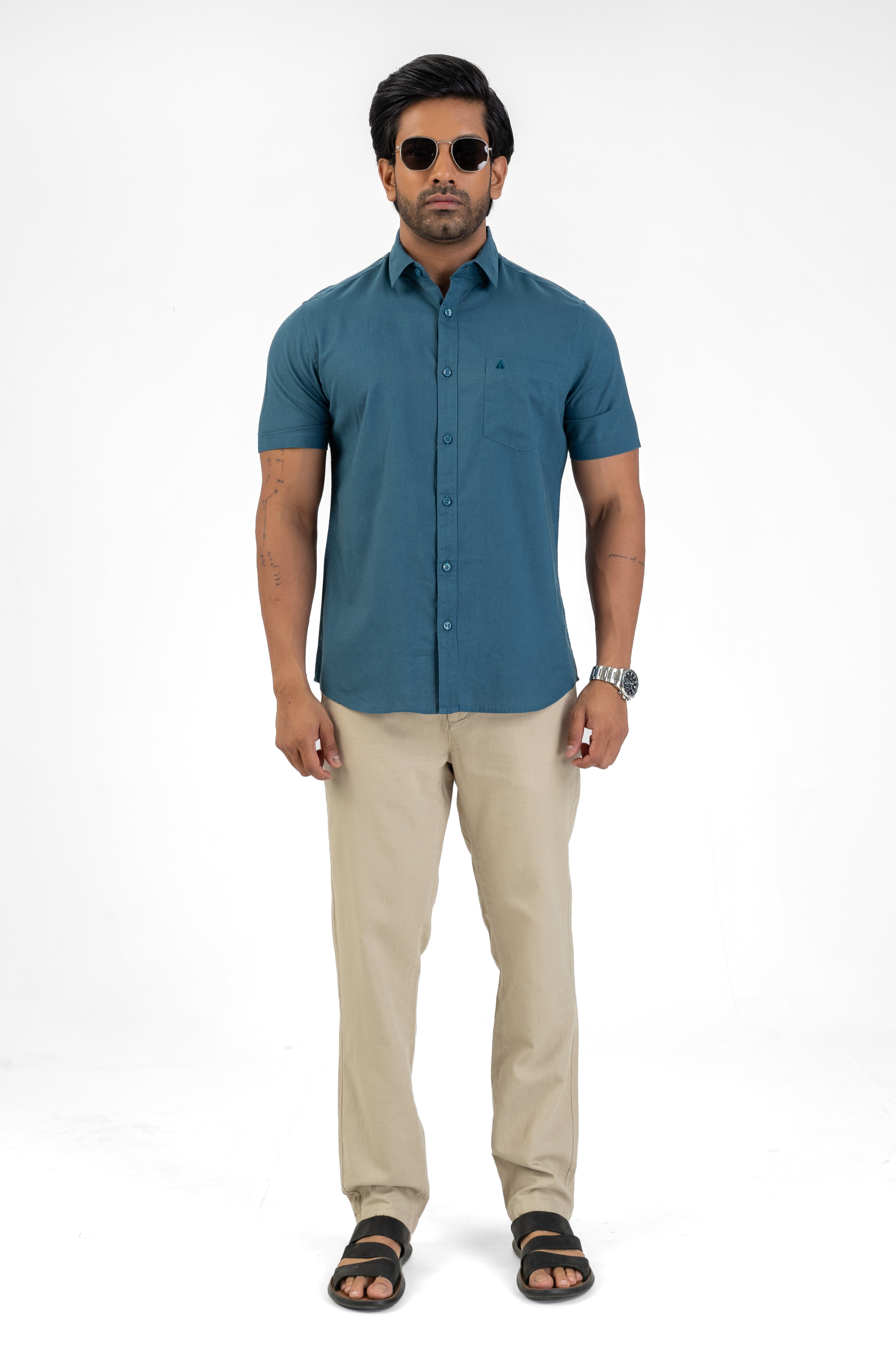 Short Sleeve Linen Cotton Shirt – Royal Blue