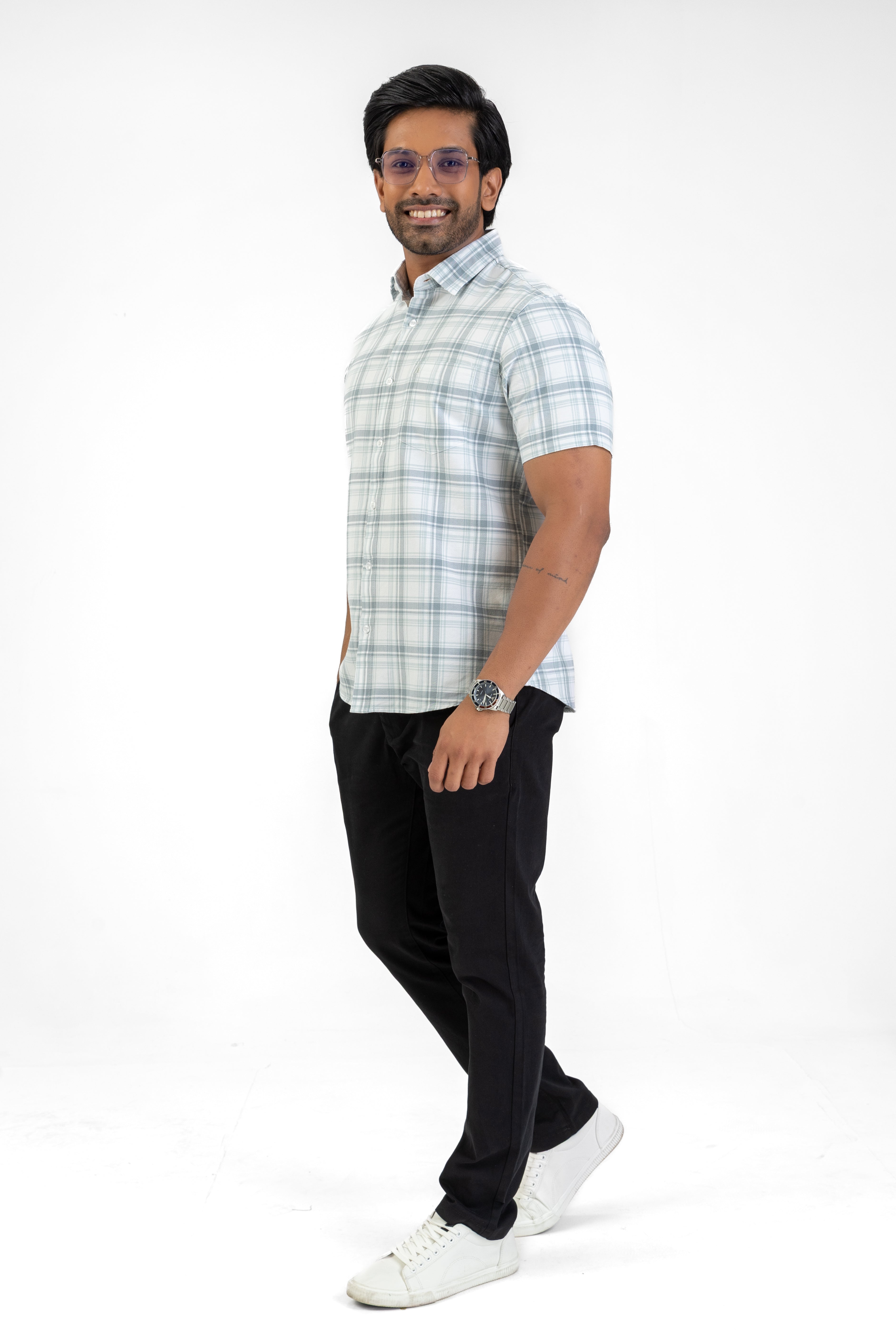 Cotton Check Shirt – Light Grey