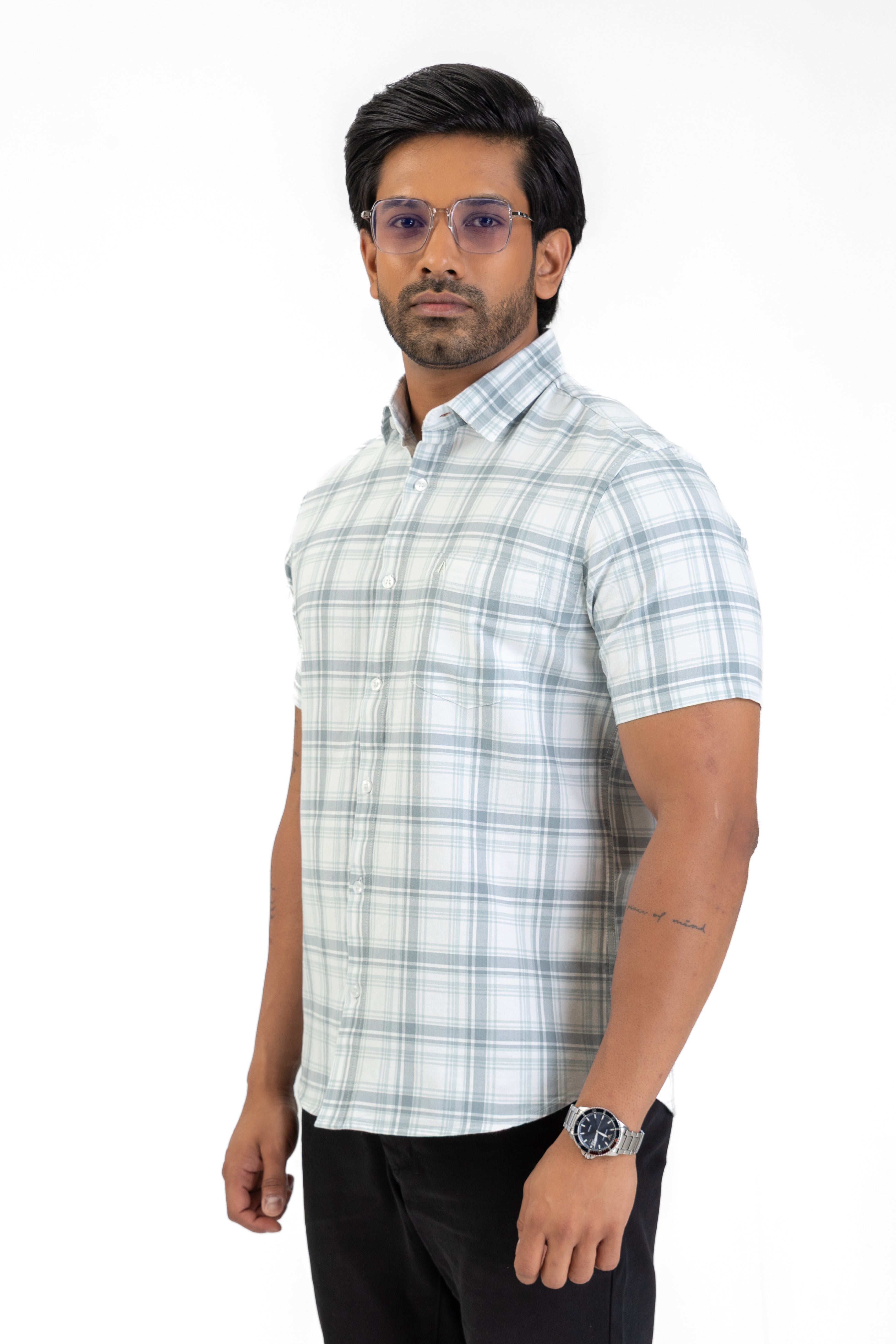 Cotton Check Shirt – Light Grey