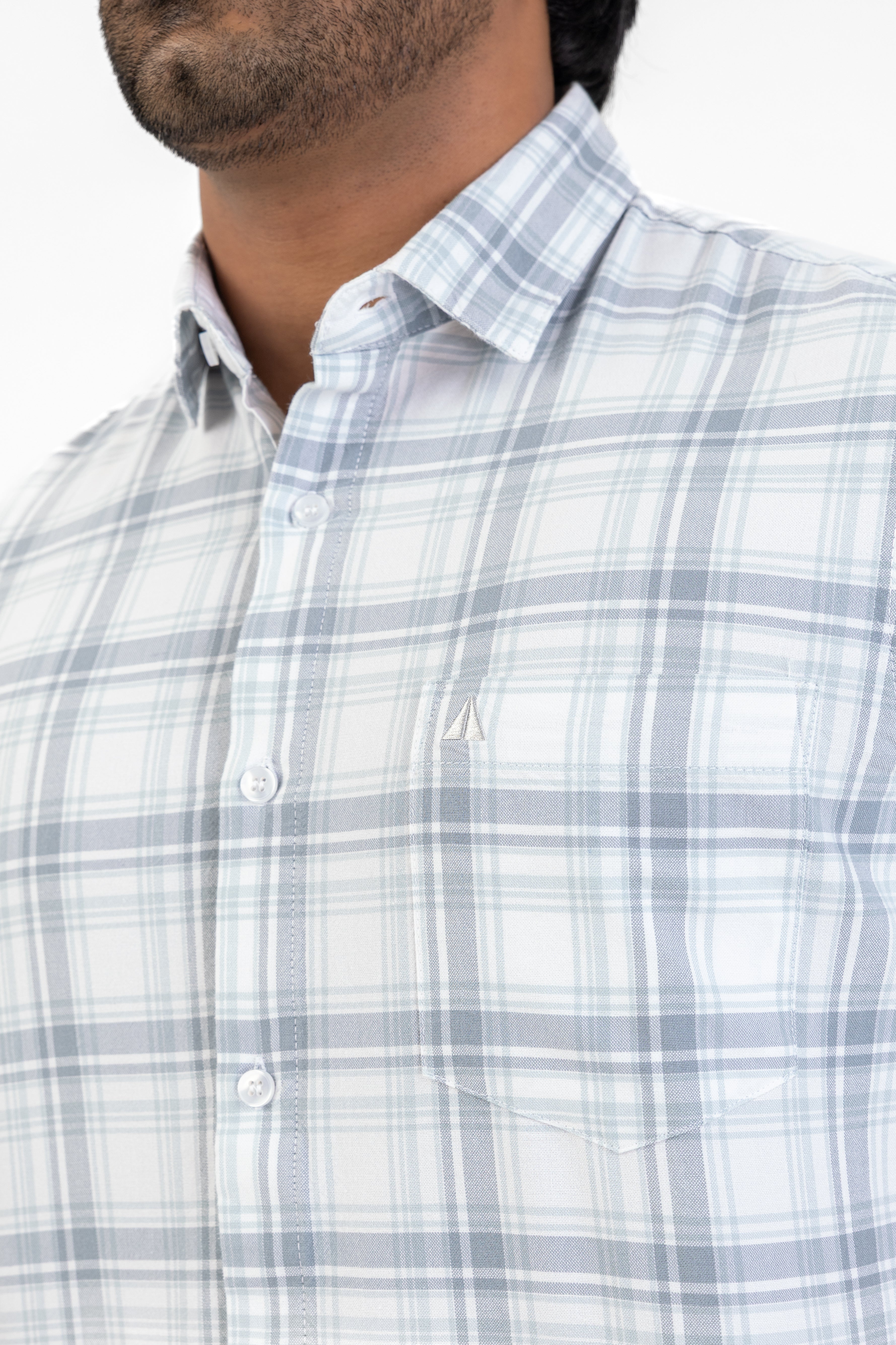 Cotton Check Shirt – Light Grey