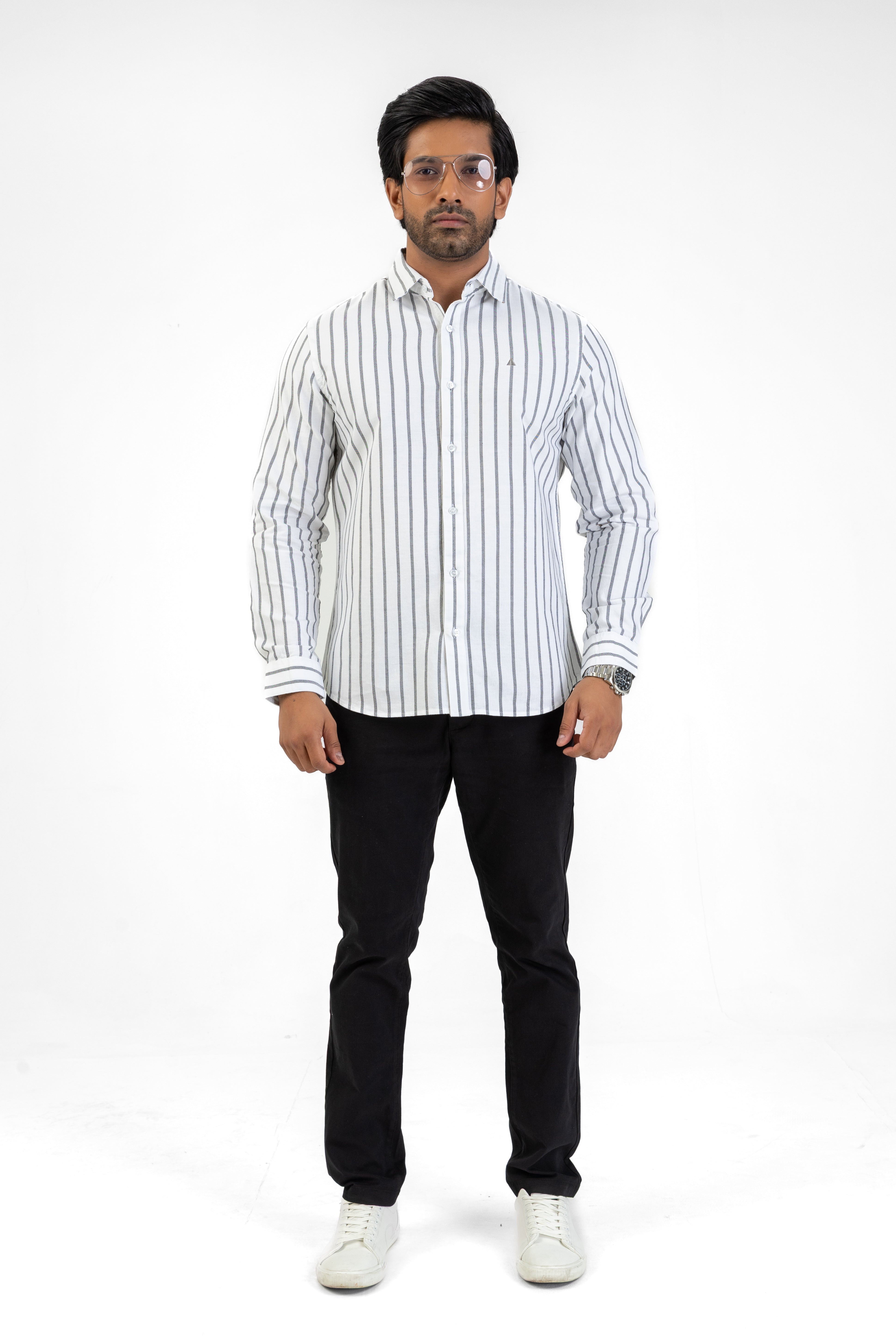 AnationZ Essential Cotton Stripe Long Sleeve Shirt - Anationz Sri Lanka
