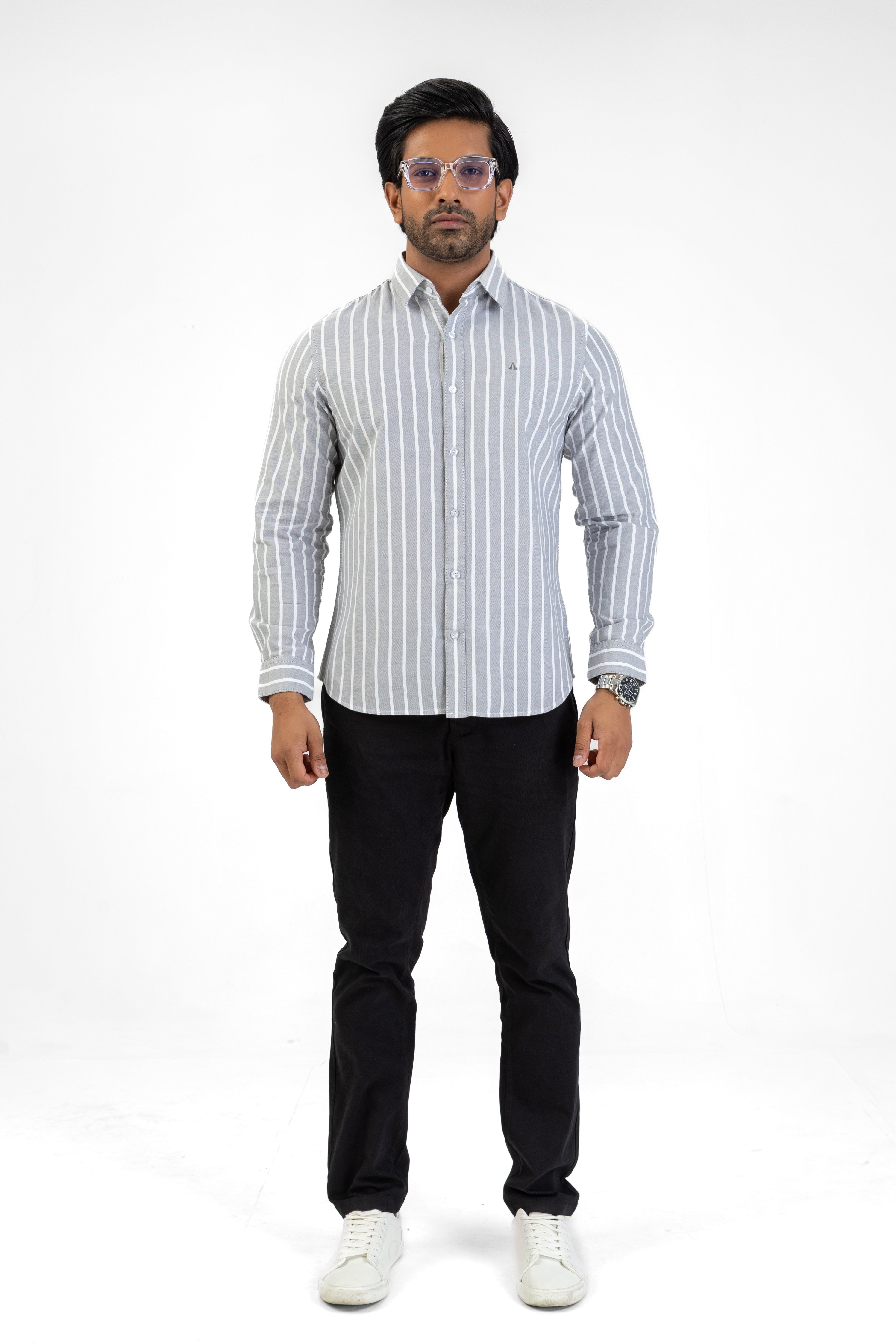 Cotton Stripe Long Sleeve Shirt – Grey | AnationZ