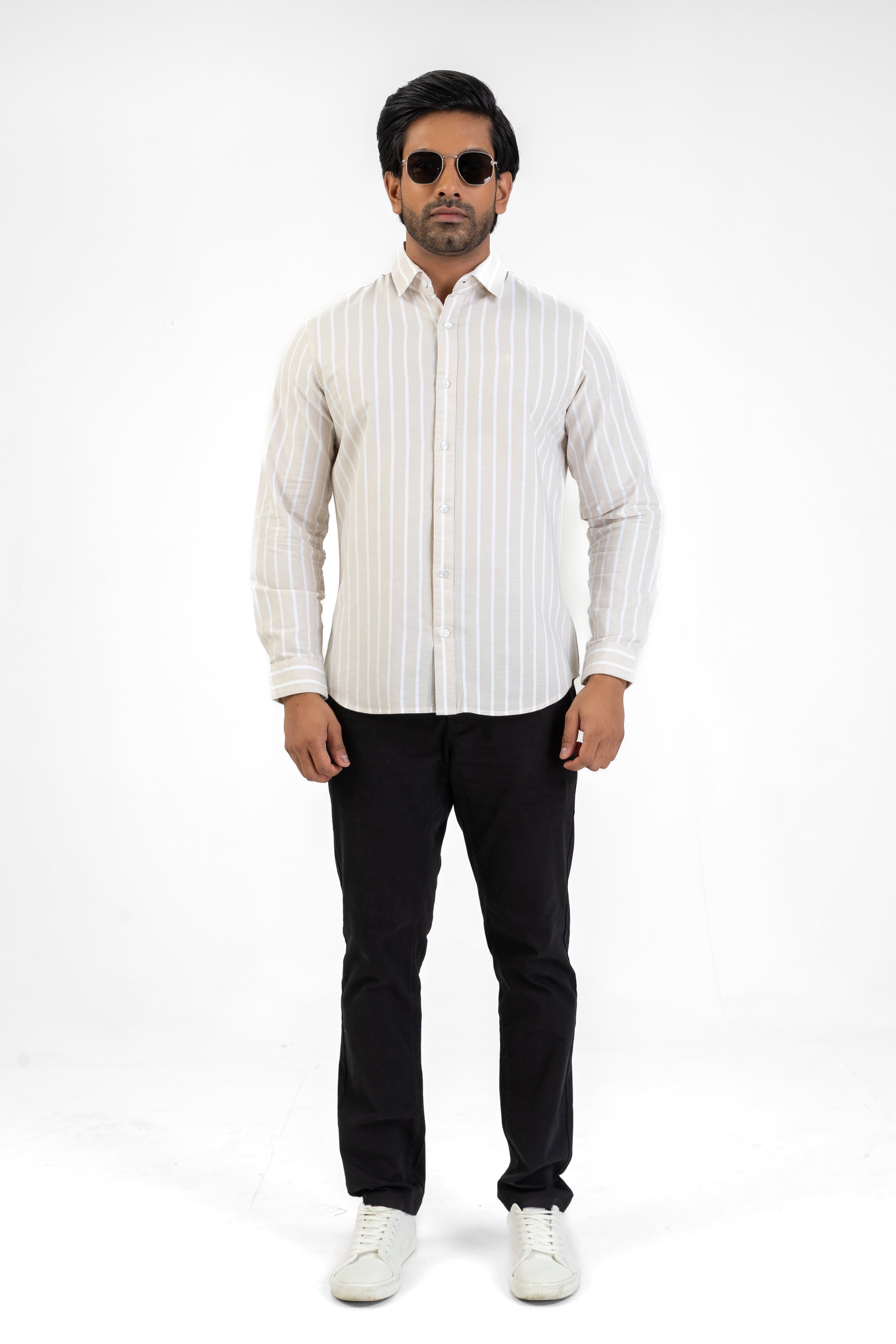 Cotton Stripe Long Sleeve Shirt – Cream | AnationZ