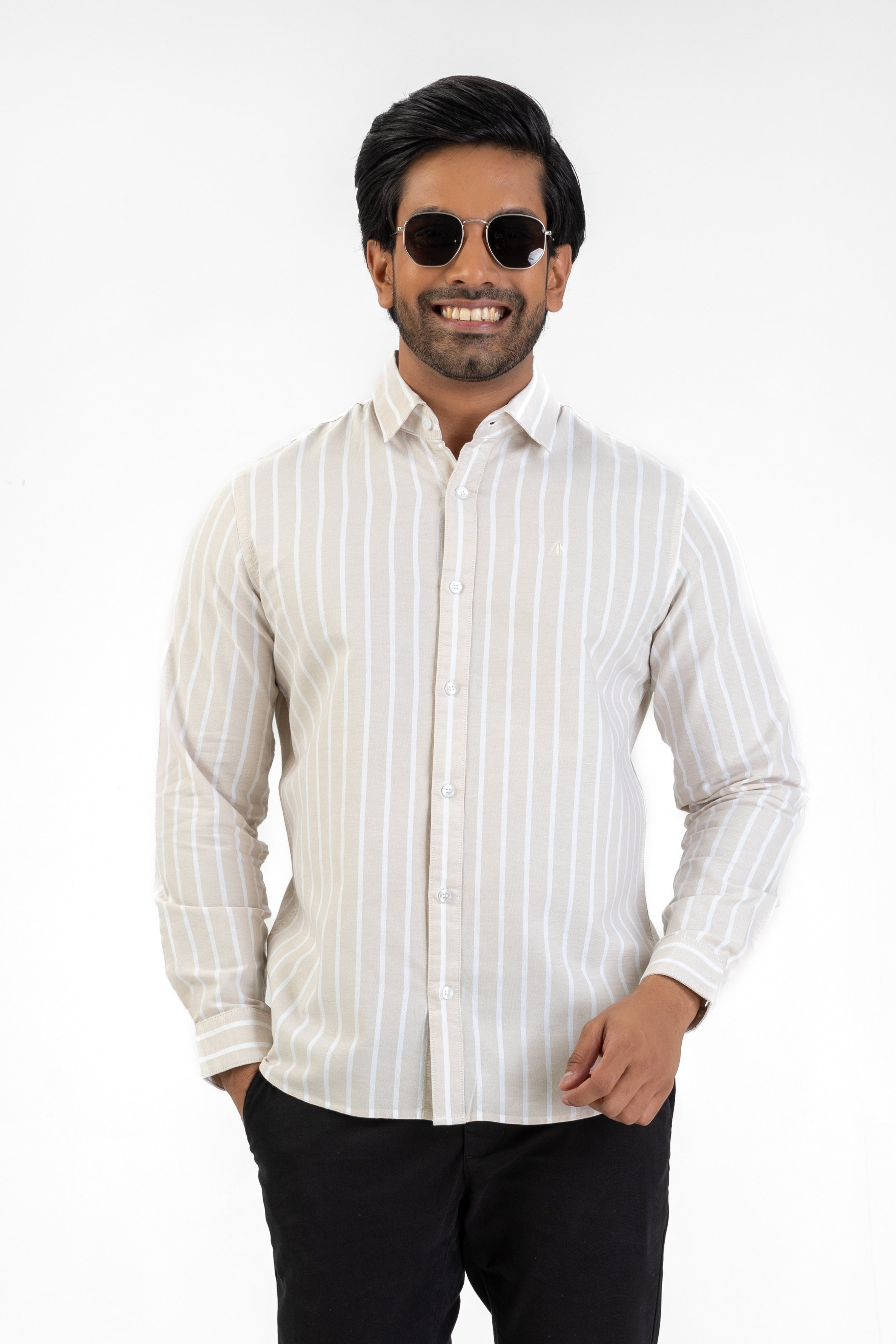 Cotton Stripe Long Sleeve Shirt – Cream | AnationZ