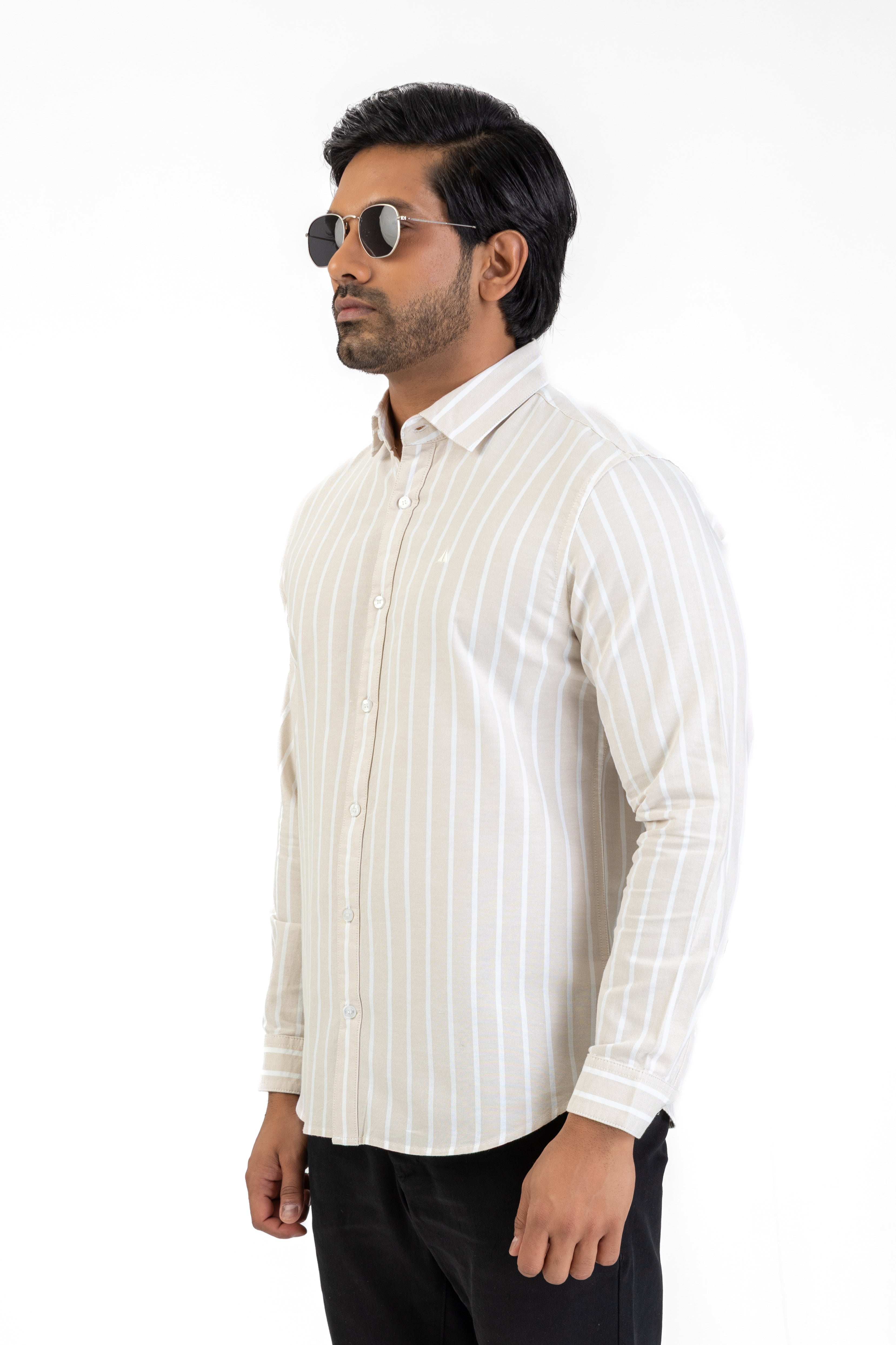 Cotton Stripe Long Sleeve Shirt – Cream | AnationZ