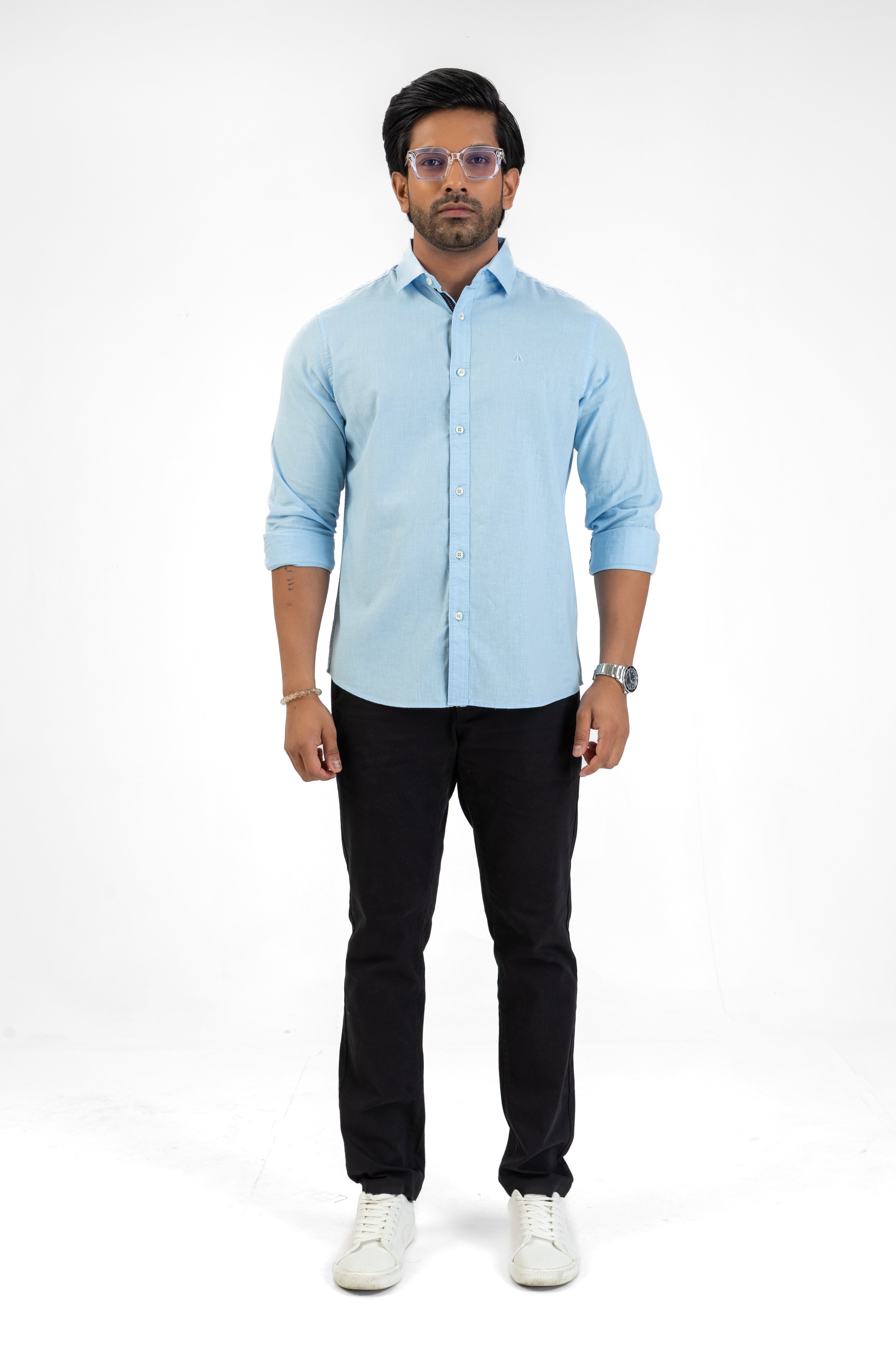 Linen Cotton Long Sleeve Shirt – Light Blue