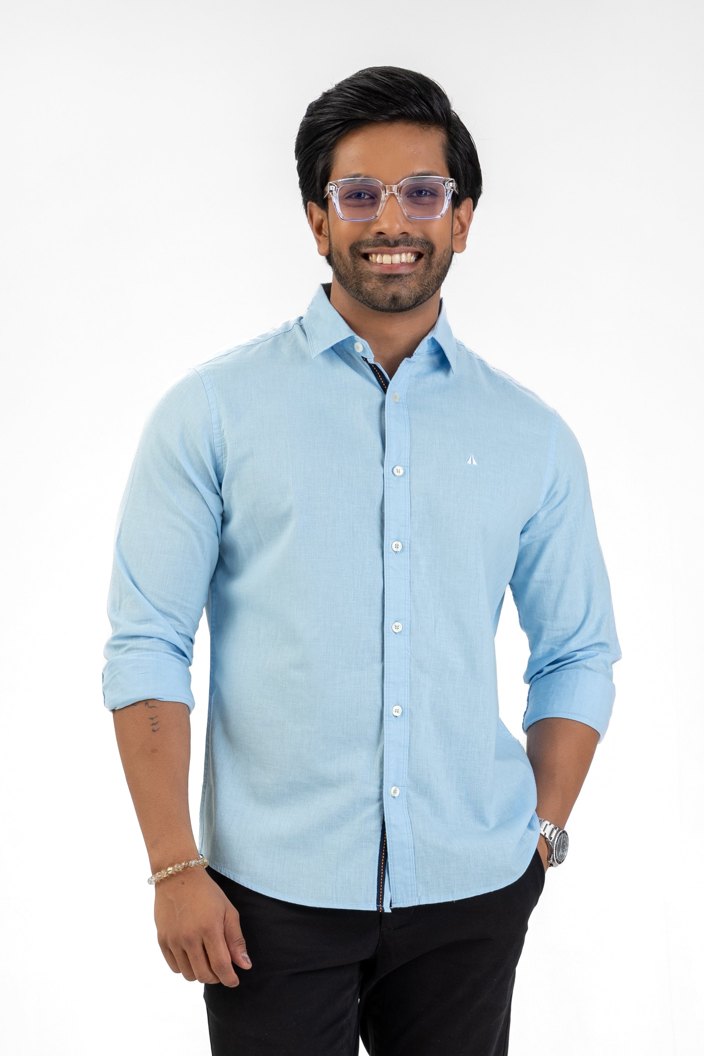 Linen Cotton Long Sleeve Shirt – Light Blue