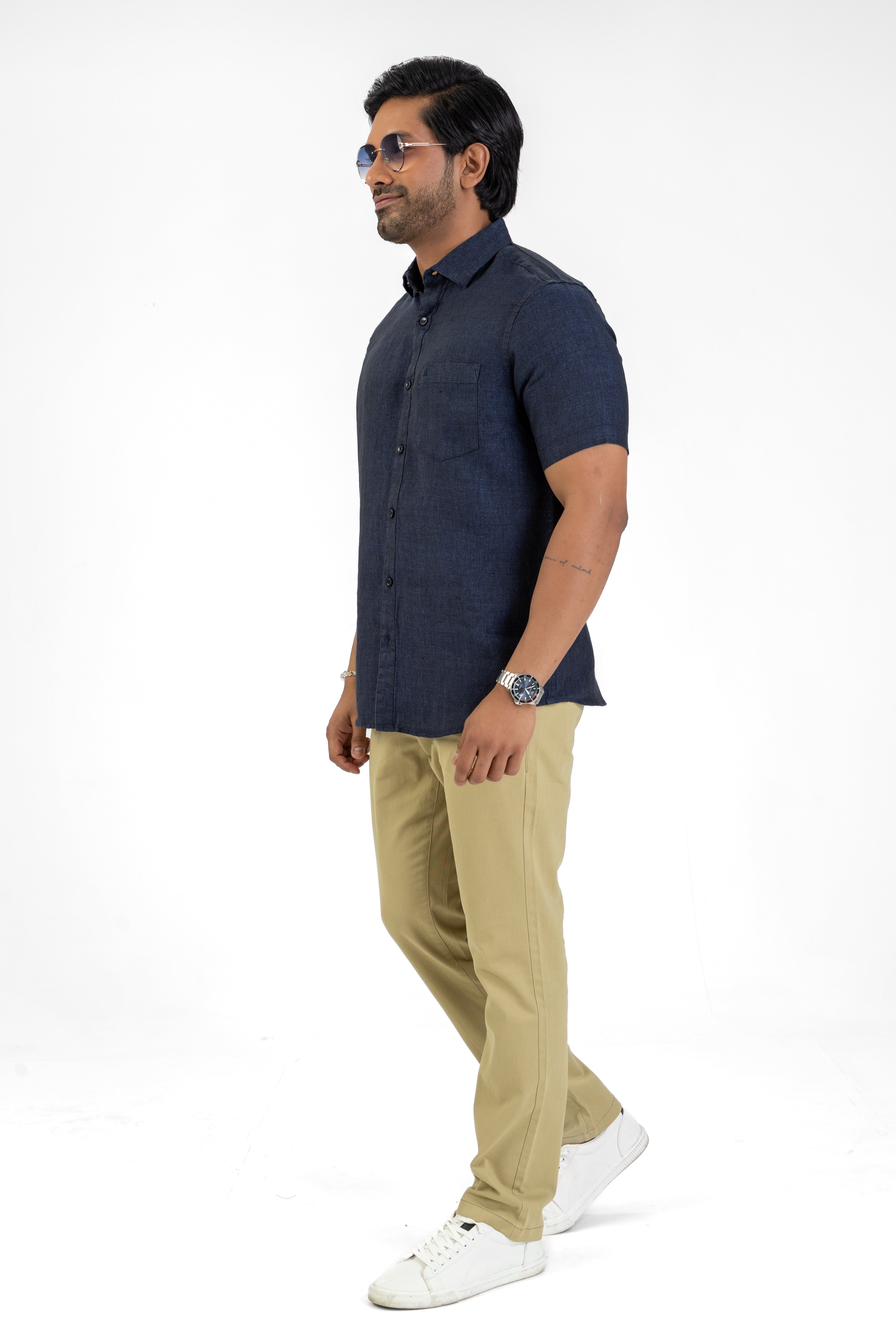 100% Linen Short Sleeve Shirt – Navy