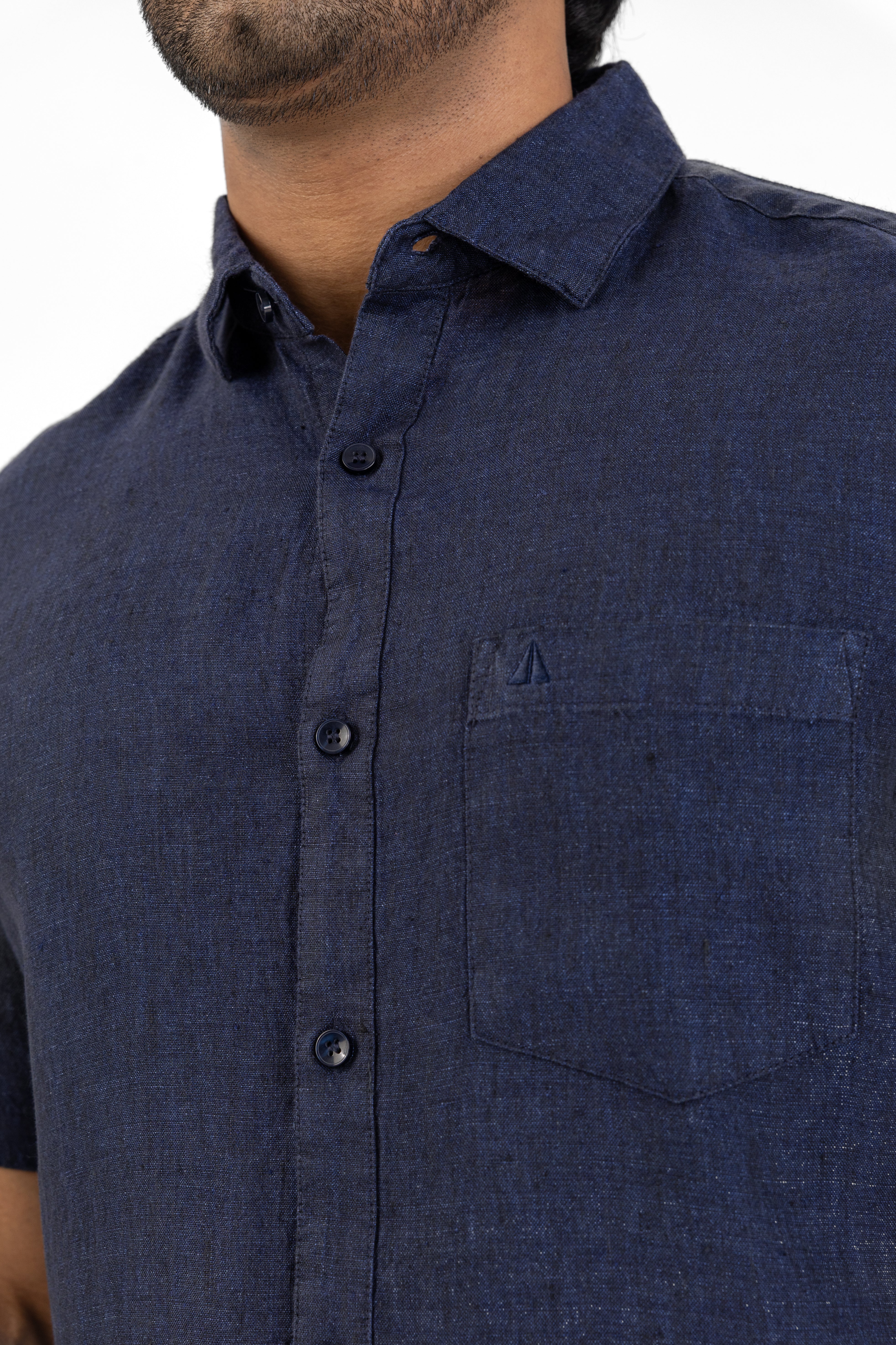 100% Linen Short Sleeve Shirt – Navy